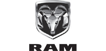 Dodge Ram logo featuring a chrome Ram's head on a shield-shaped background