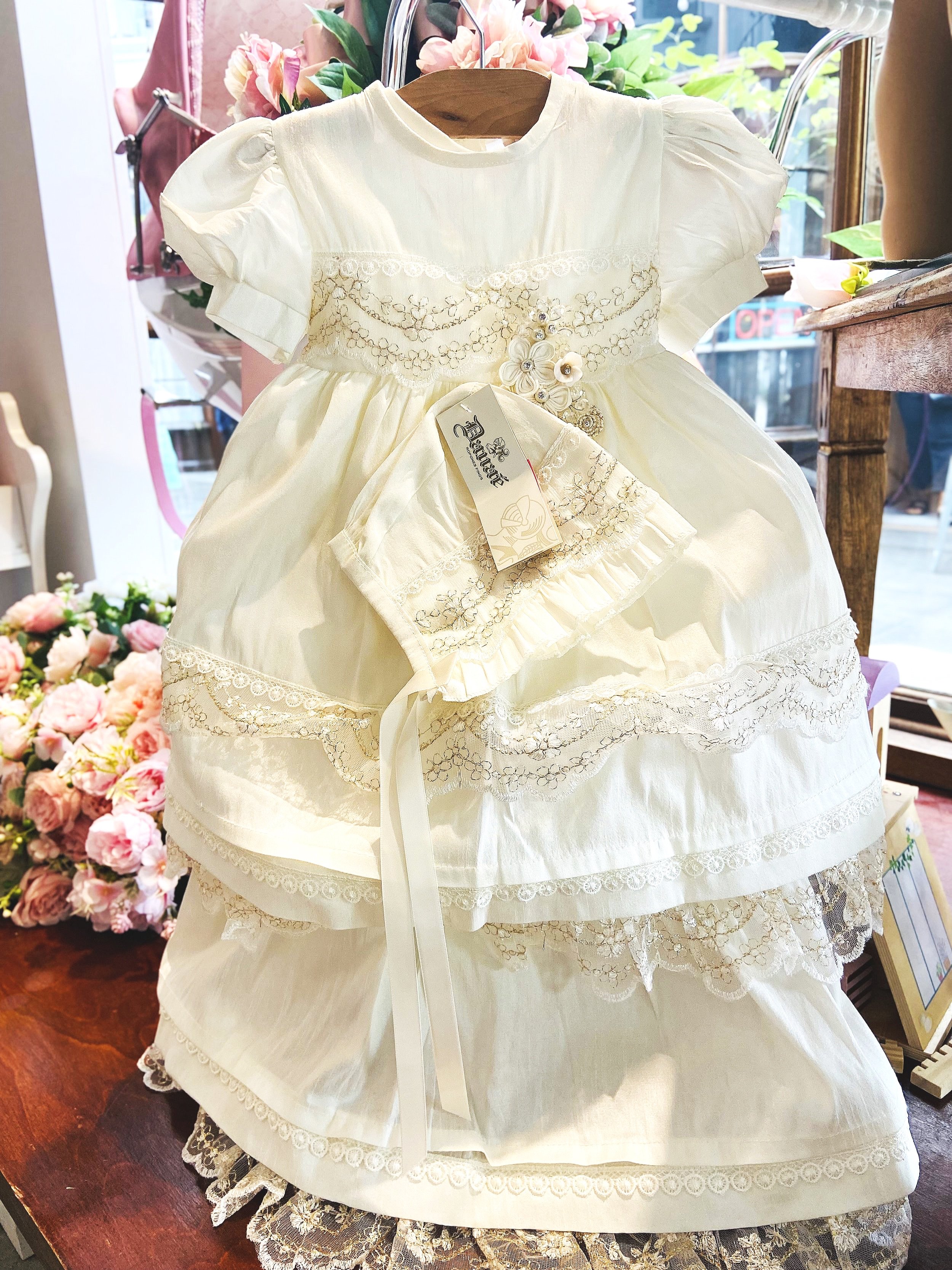 Scalloped Lace Christening Gown Set | Posh Tots Children's Boutique