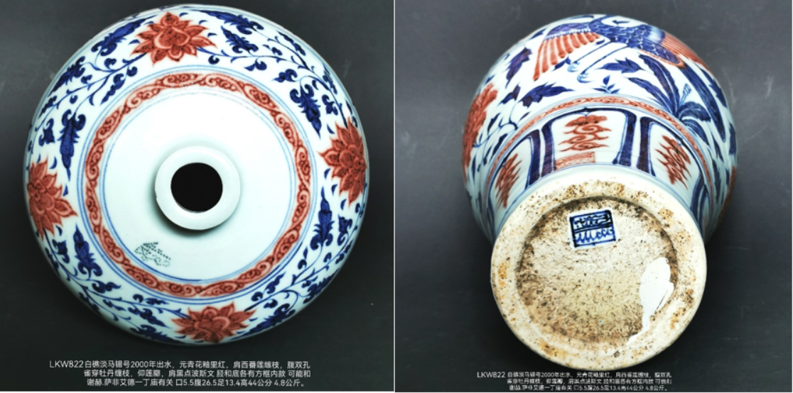 Temasek Wreck underglaze-copper red peacock meiping vase