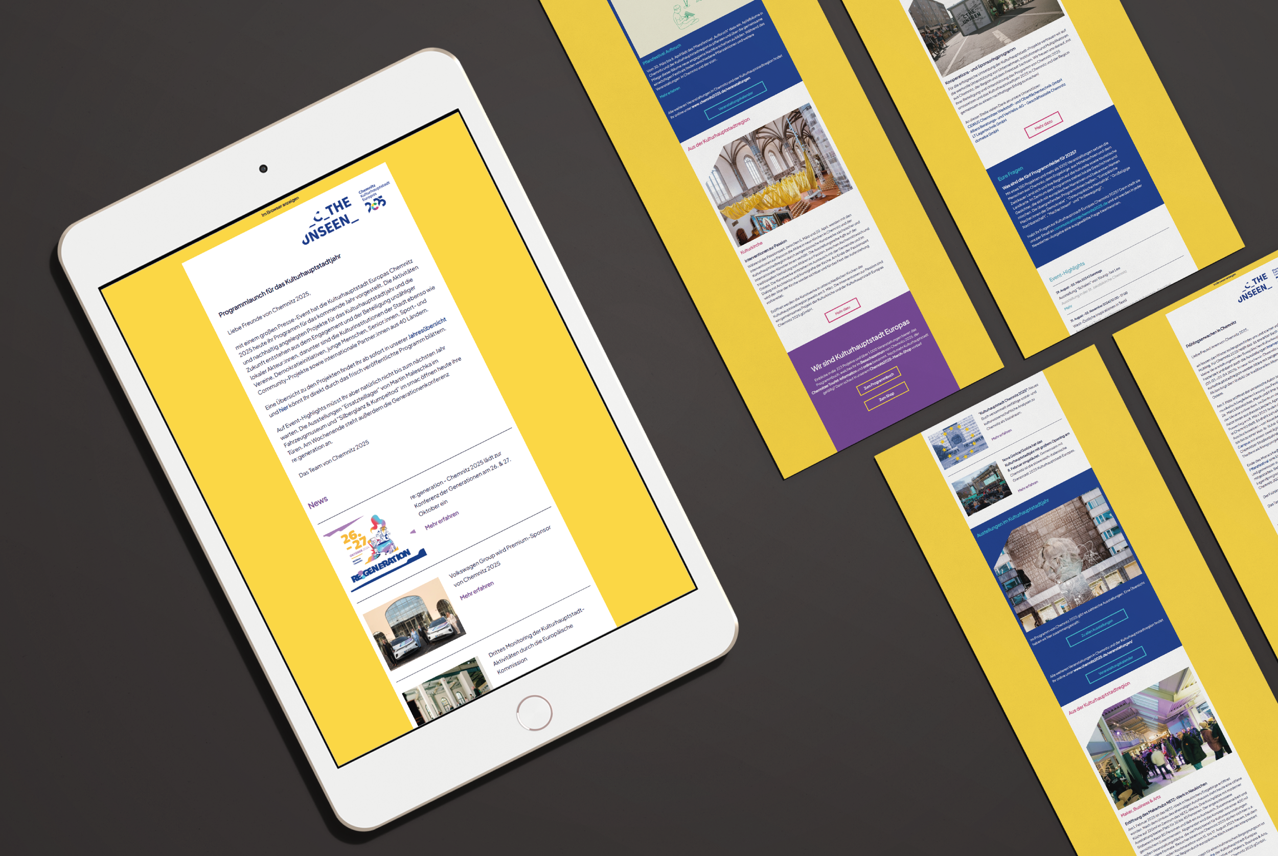 Ansichten des neu konzipierten Newsletters für die Kulturhauptstadt Europas Chemnitz 2025