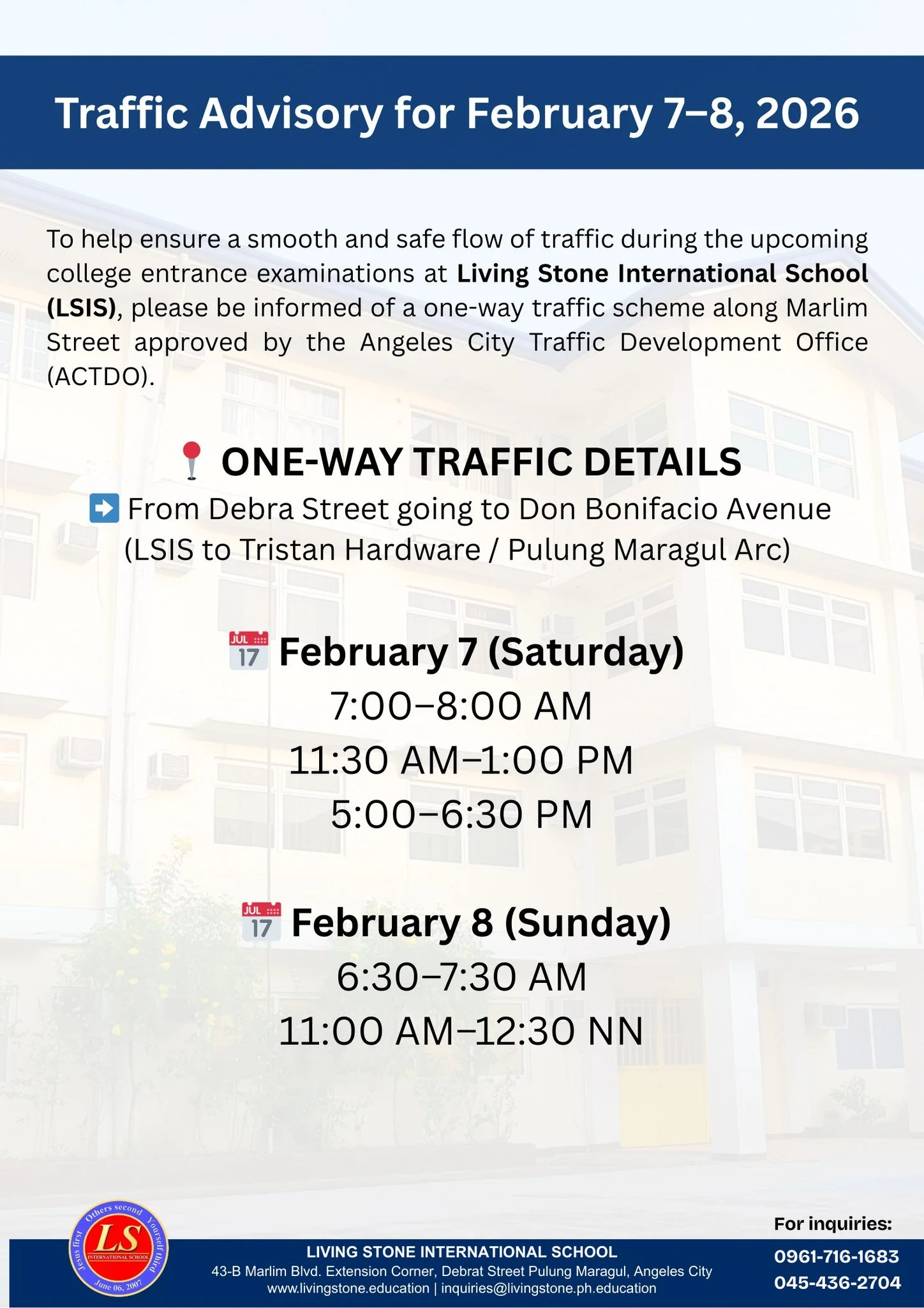 Traffic Guidelines For De La Salle University College Admission Test (DCAT) Examinees    February 7-8, 2026
