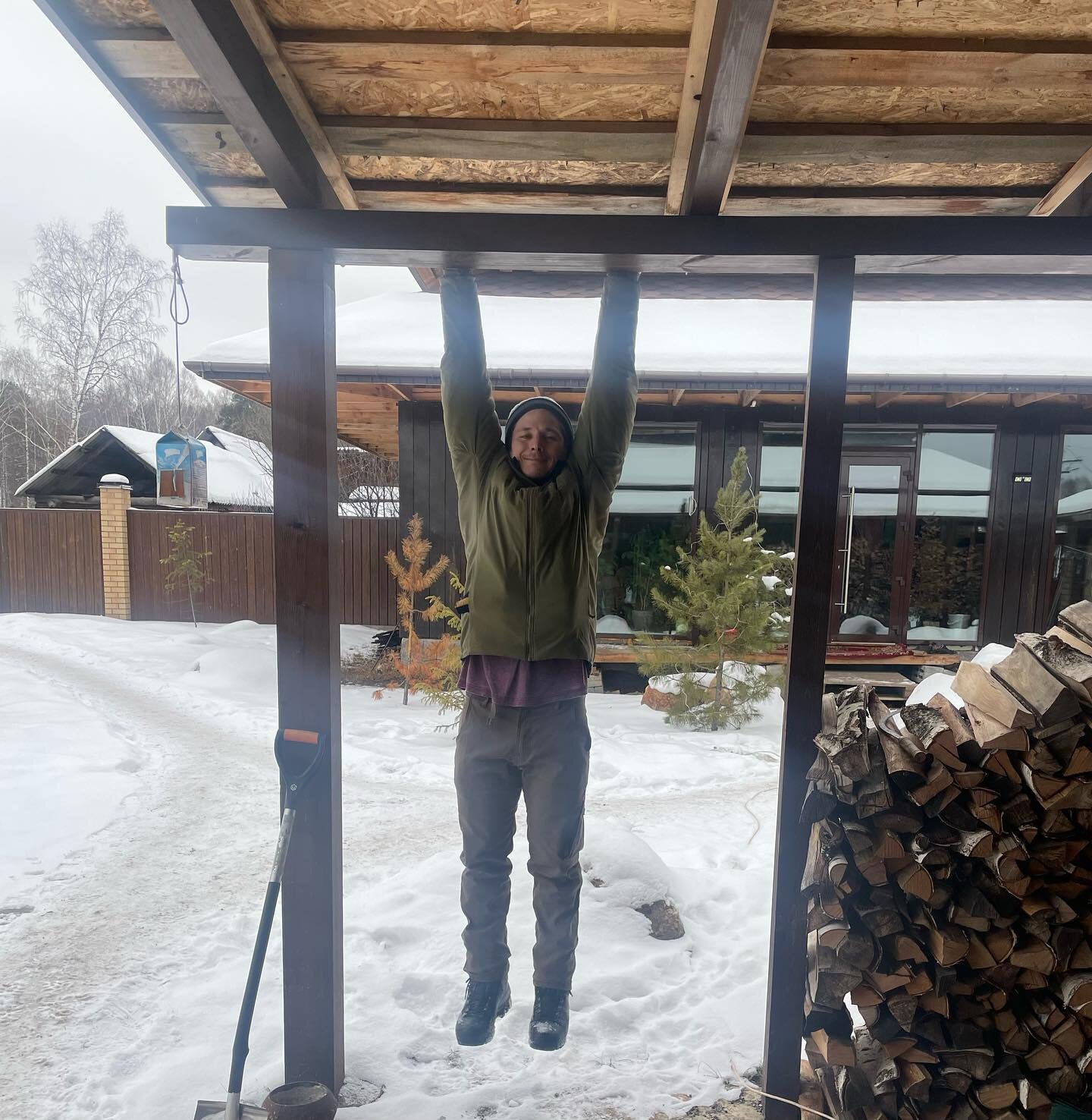 Been missing my pull up bar at home, but I found a place to hang on the family compound. #passivehang #bozemanmovement #bozemanyoga #bozemanfitness #letshang