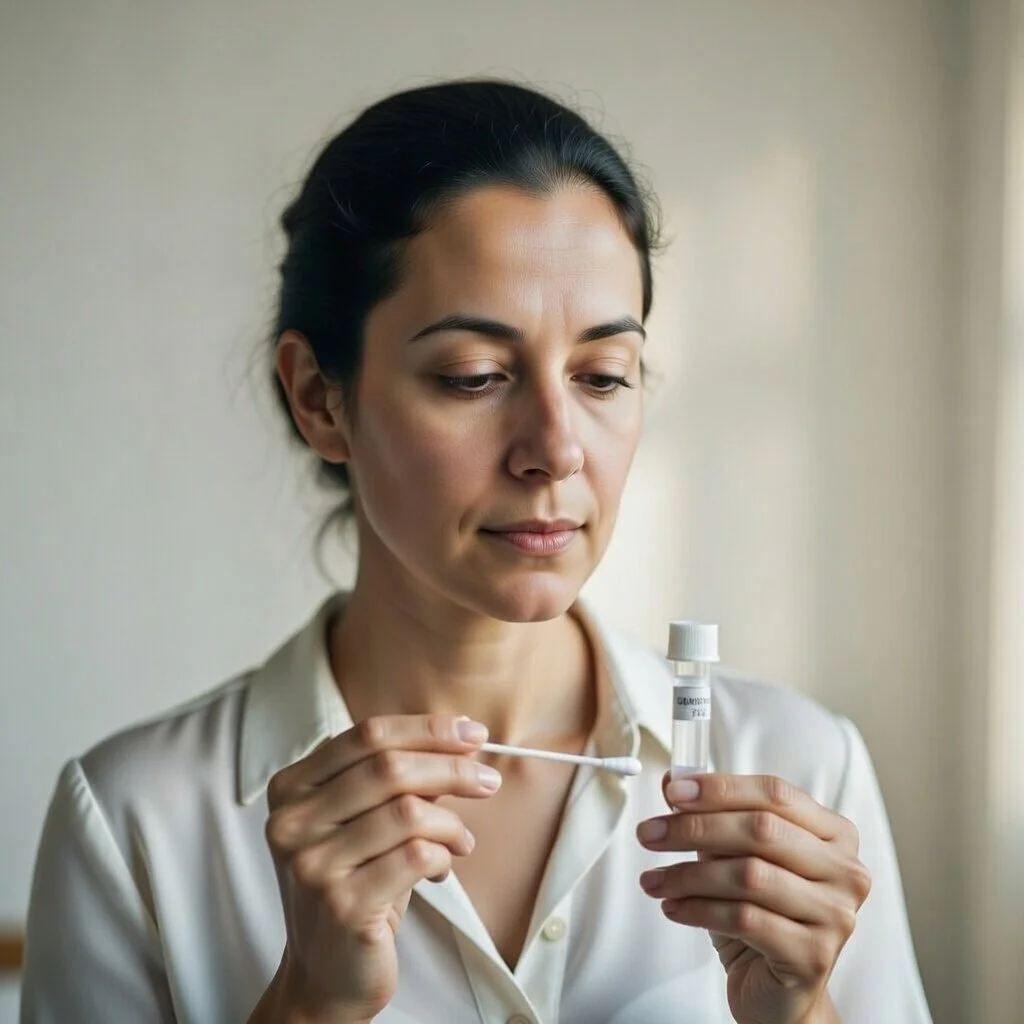Woman preparing to take saliva test