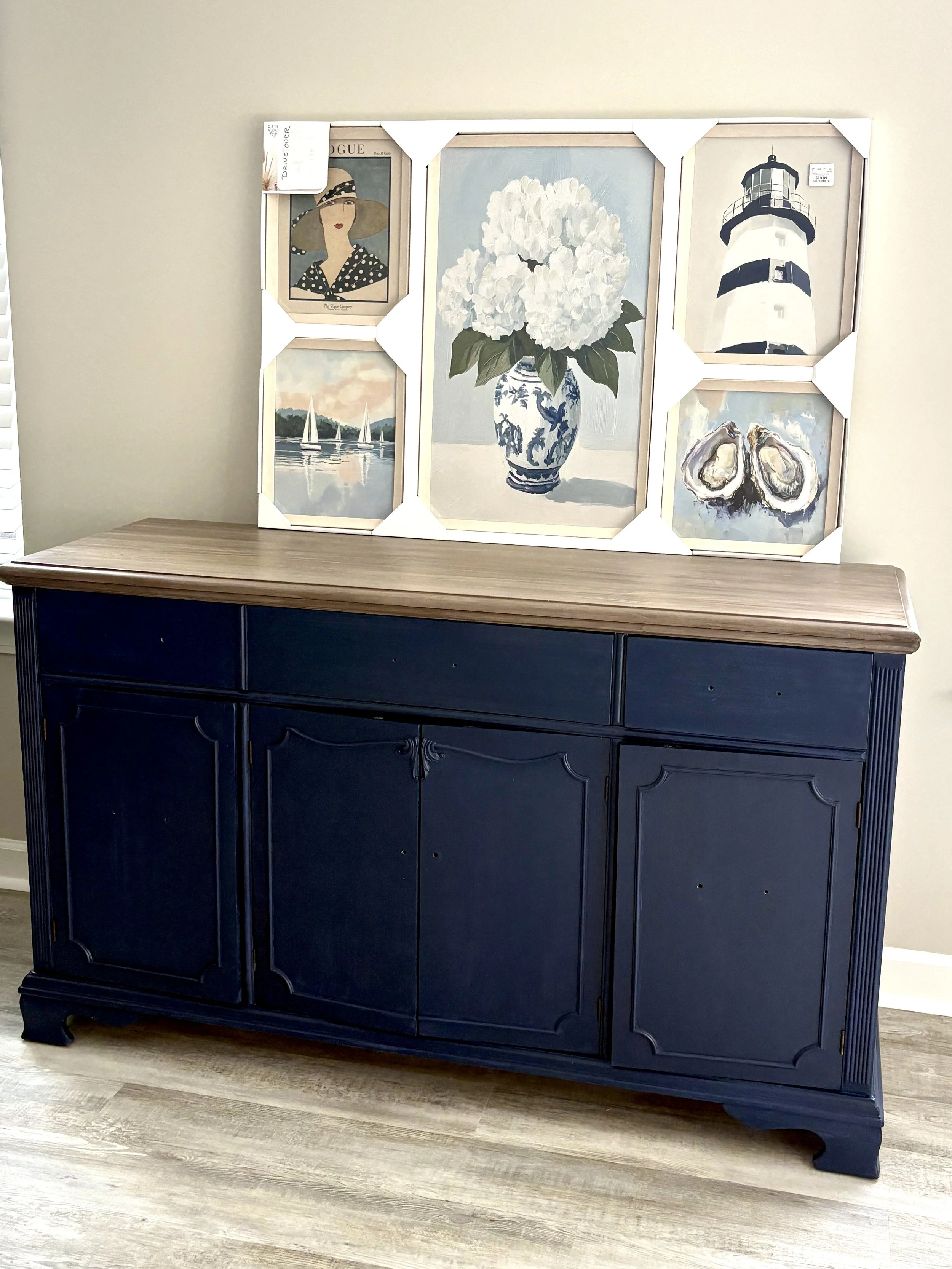Another perfect example of cherry antique wood transformed by a rich twilight blue color!