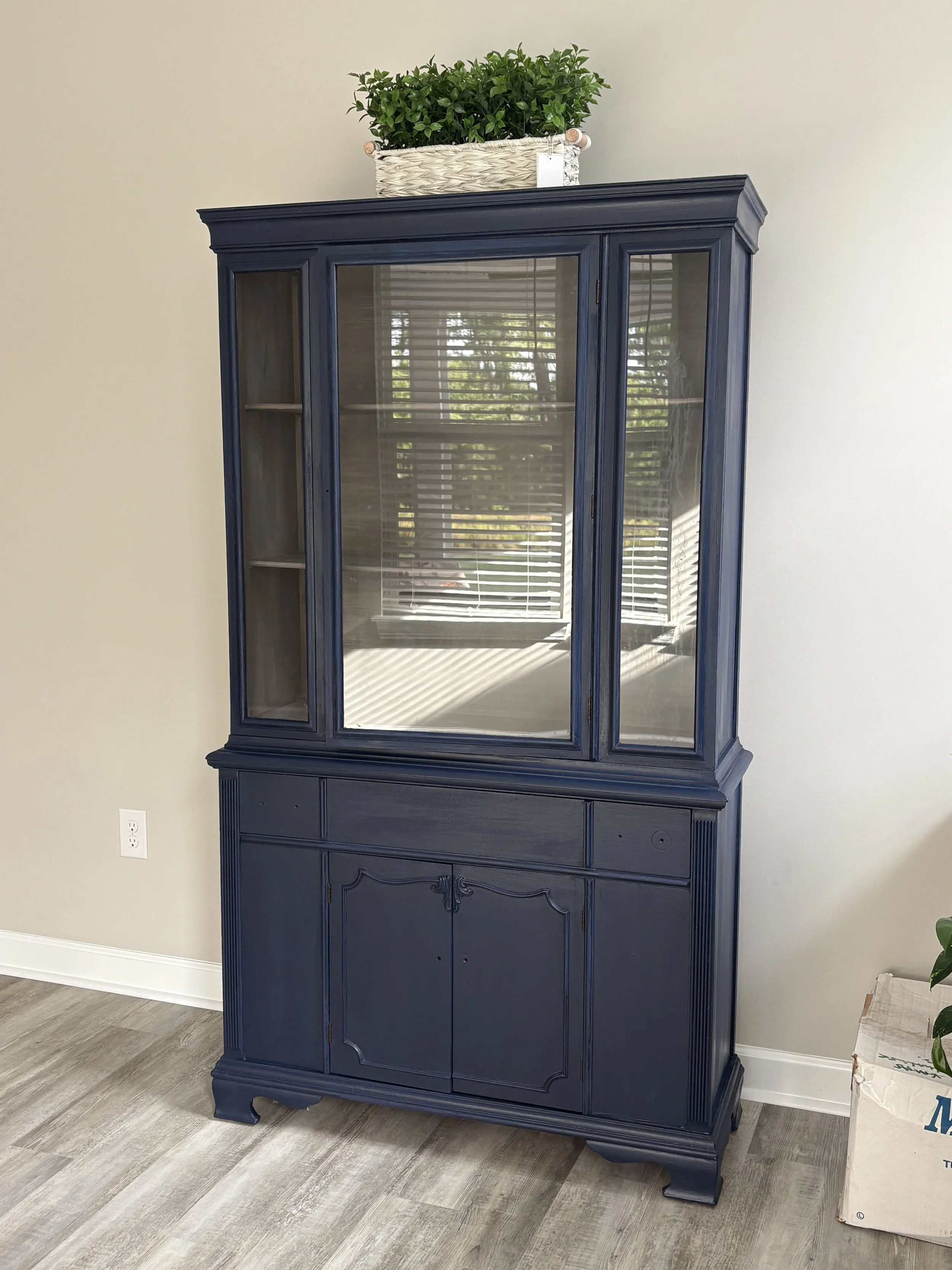 A perfect example of cherry wood antique hutch transformed by painting it! Its a completely different piece!