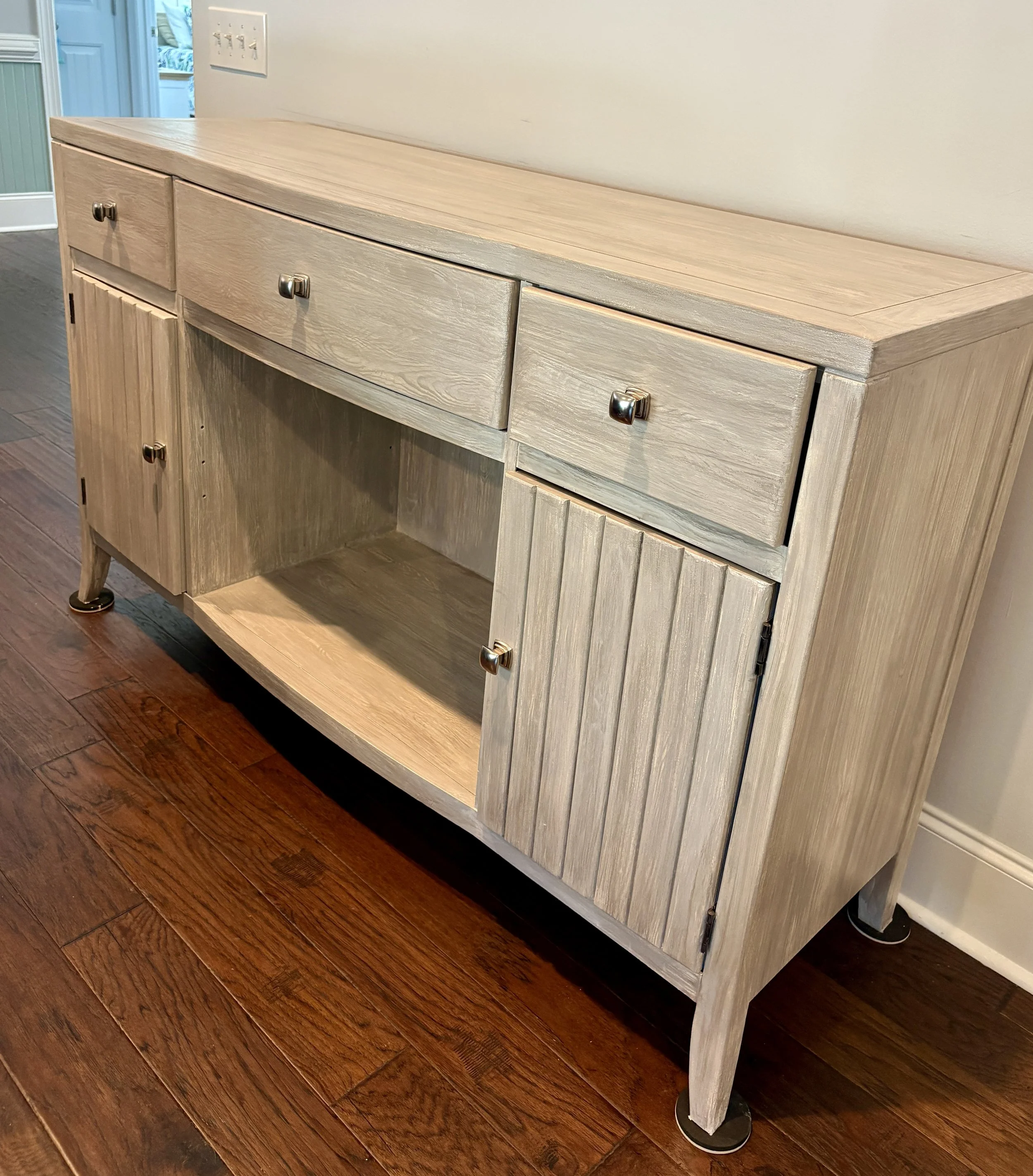 Dark wood furniture transformed with faux grain effect! Why buy new?!