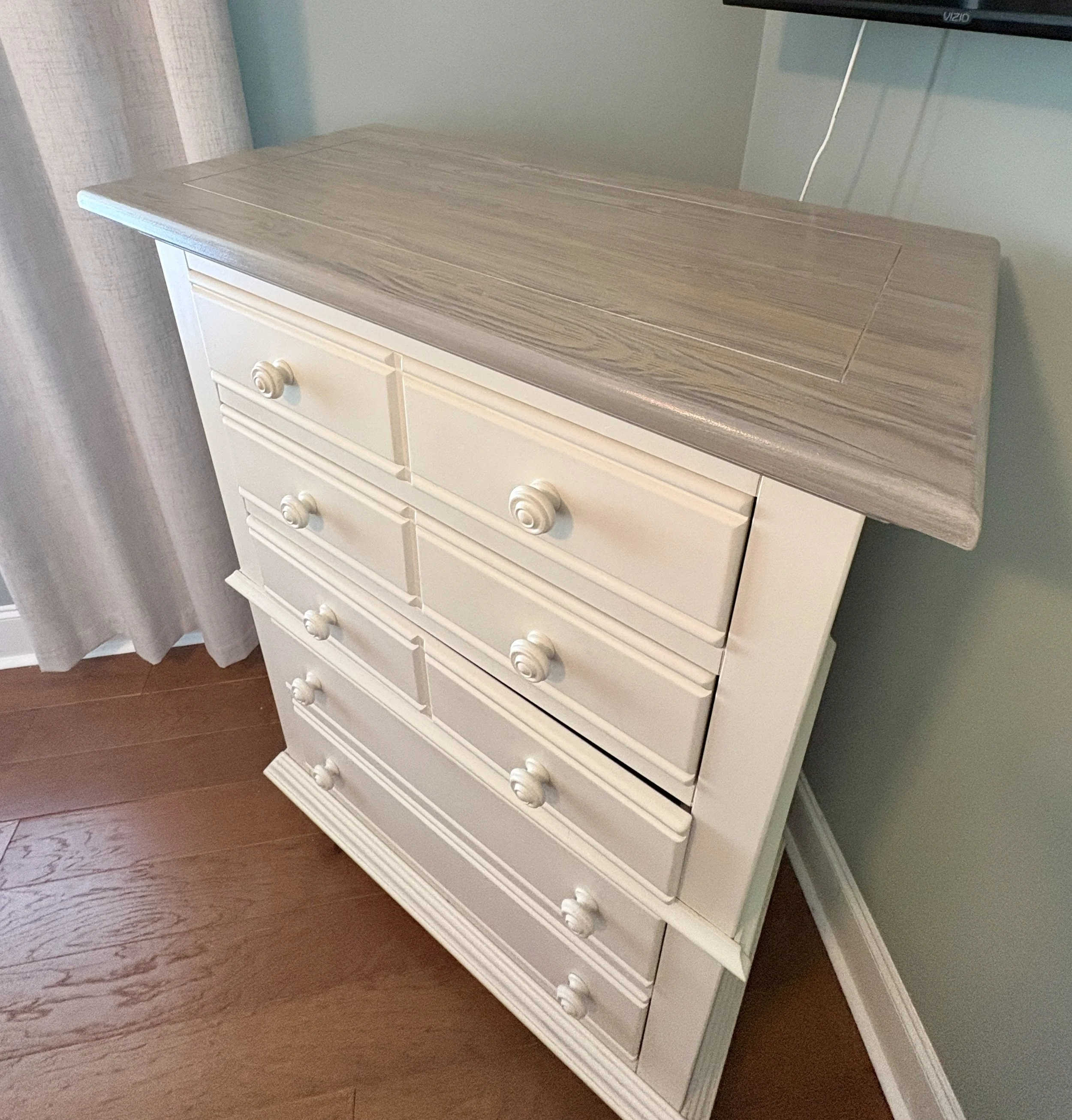 Why not just paint the top of your existing  furniture in a faux grain?