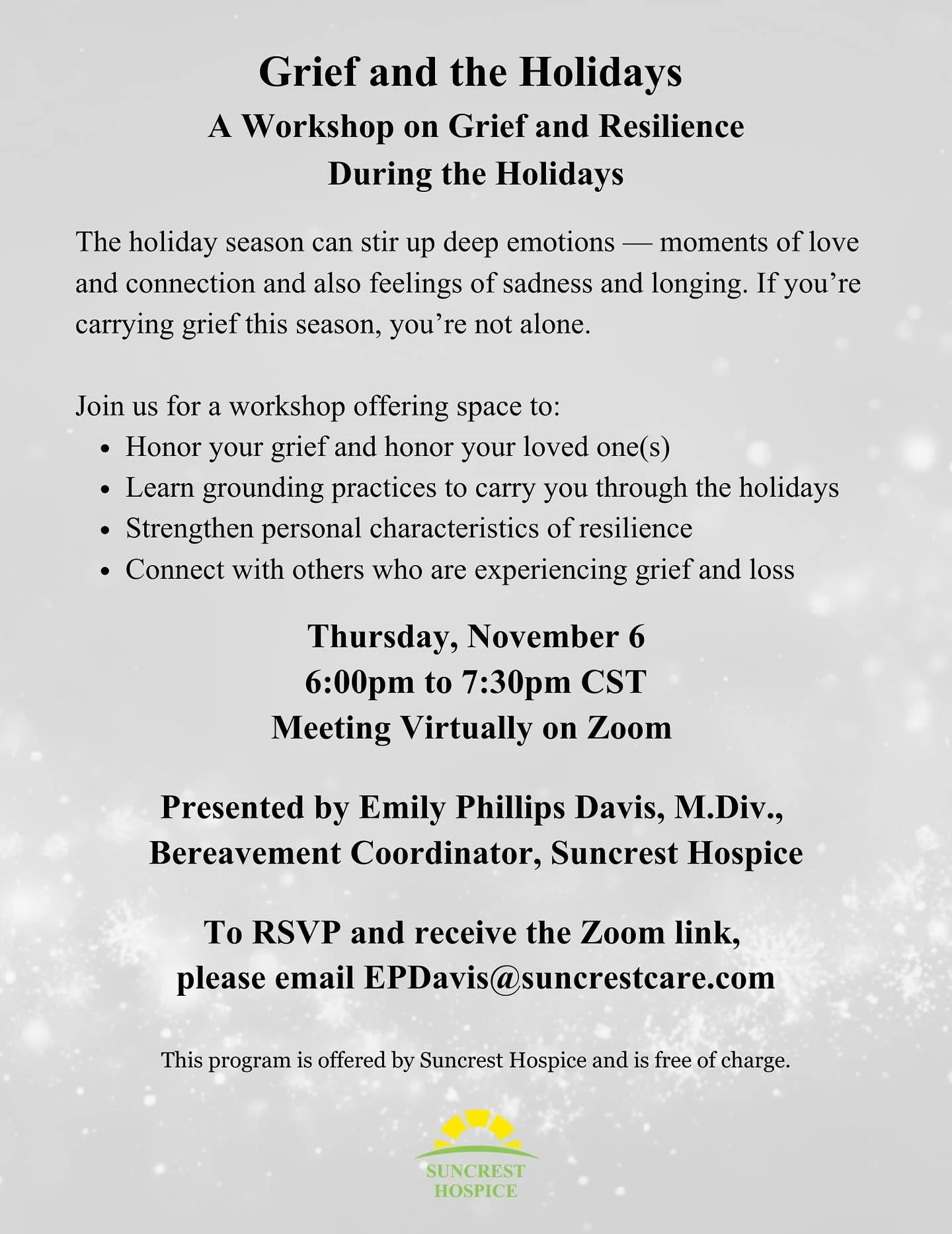 If you&rsquo;re carrying grief into this holiday season, you are not alone. I hope you&rsquo;ll consider attending one or both of the upcoming grief workshops I&rsquo;m a part of.

These reflective workshops will provide a space to...

🕯️ Honor your