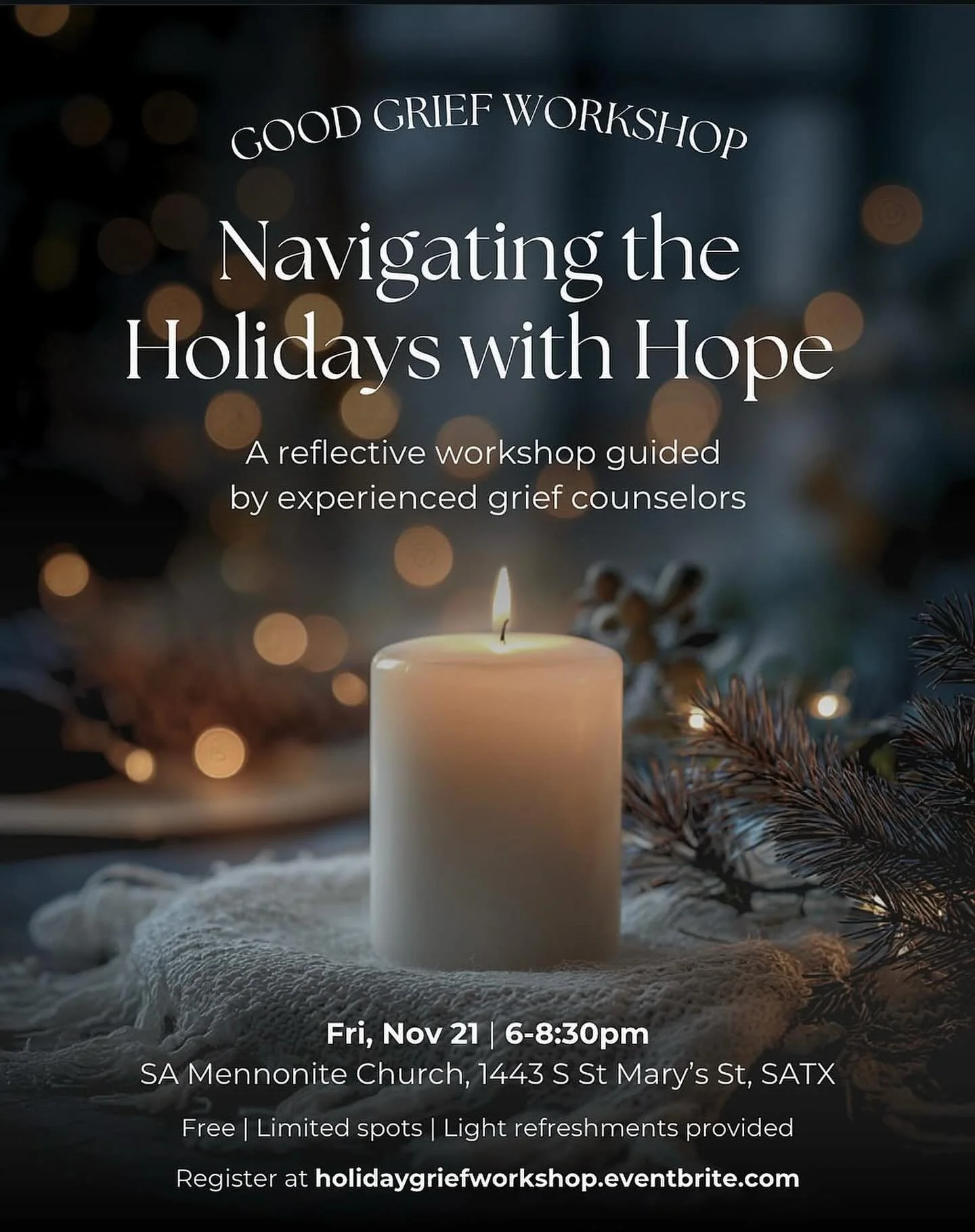 If you&rsquo;re carrying grief into this holiday season, you are not alone. I hope you&rsquo;ll consider attending this upcoming grief workshop. This workshop is for all different kinds of grief&mdash;personal loss, collective grief, ambiguous losses