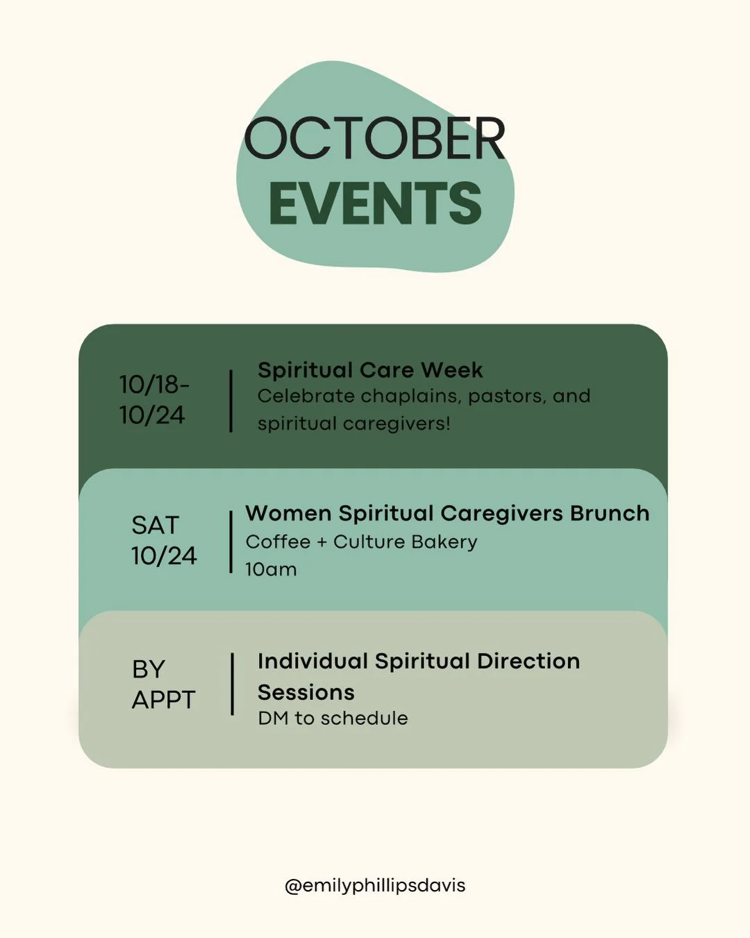 October events are posted! Happy Clergy Appreciation Month! Link in bio to RSVP for the women spiritual caregivers brunch.