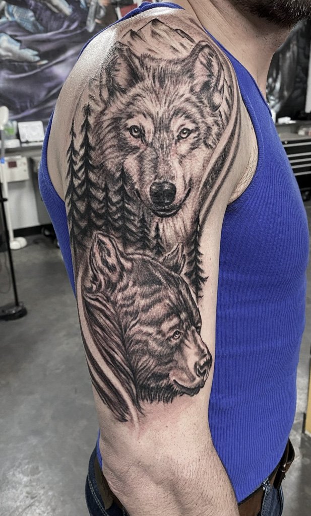 Challinor Body Art on Twitter Cover up wolf tattoo done for Chris  yesterday Looking forward to seeing it healed as hes a bit red sat like  a champ  wolftattoo moontattoo coveruptattoo 