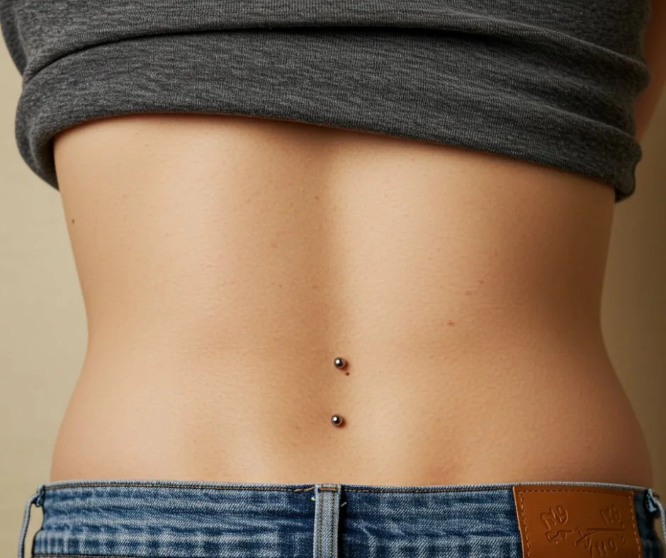 Close-up photograph of back dermal piercing
