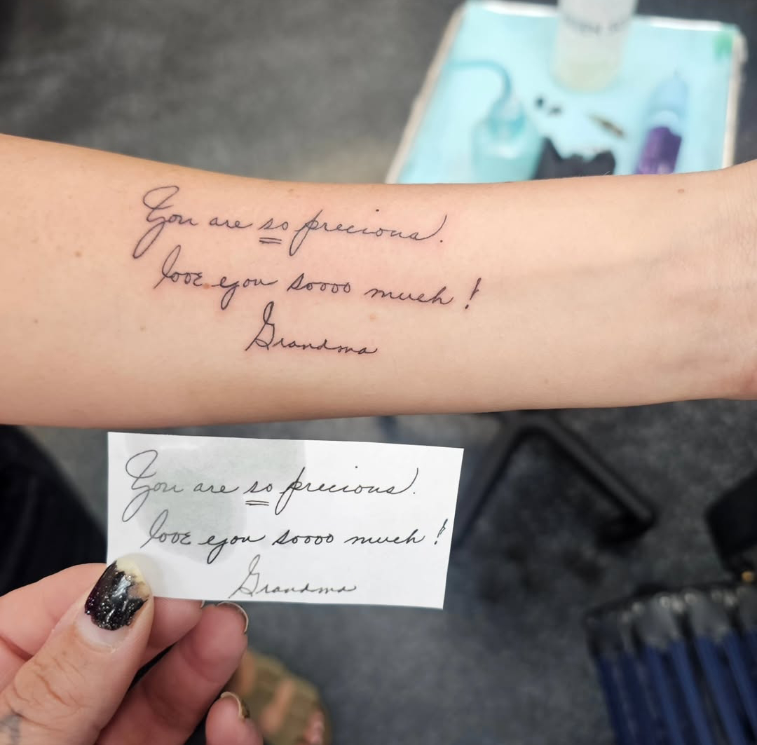 Custom Note Script Tattoo