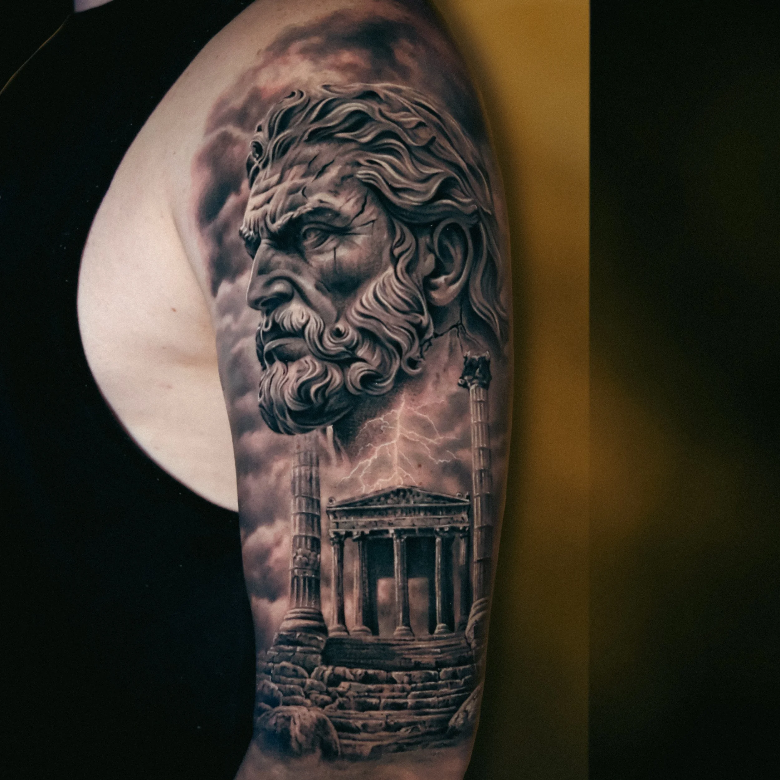Black and Grey Male Greek God Tattoo.JPG