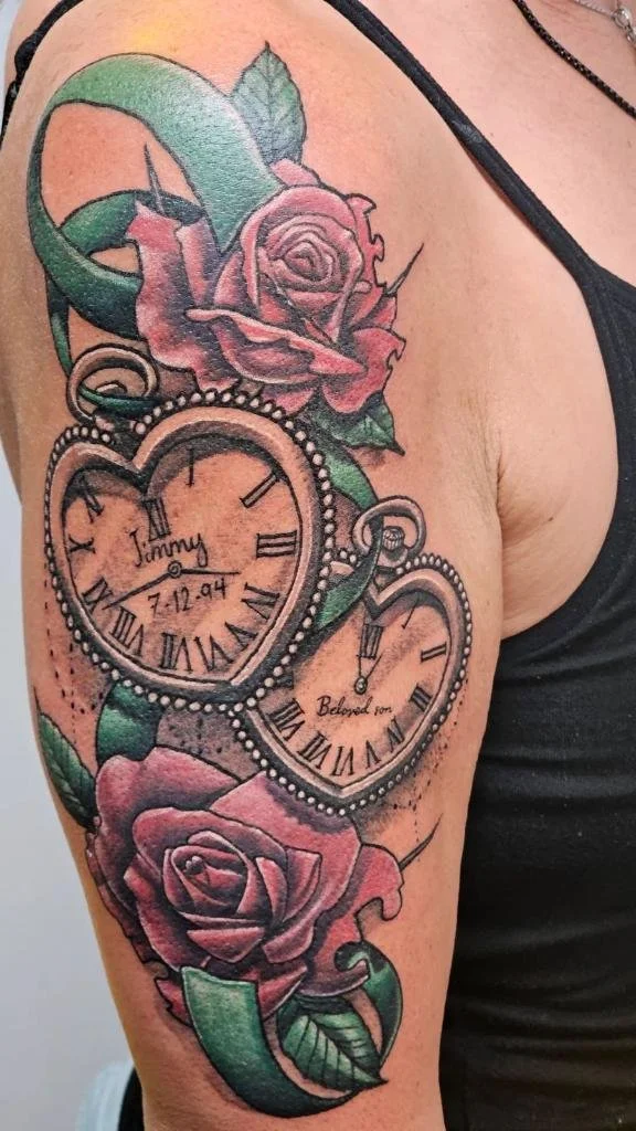 Color Illustrative Clock and Rose Tattoo.JPG