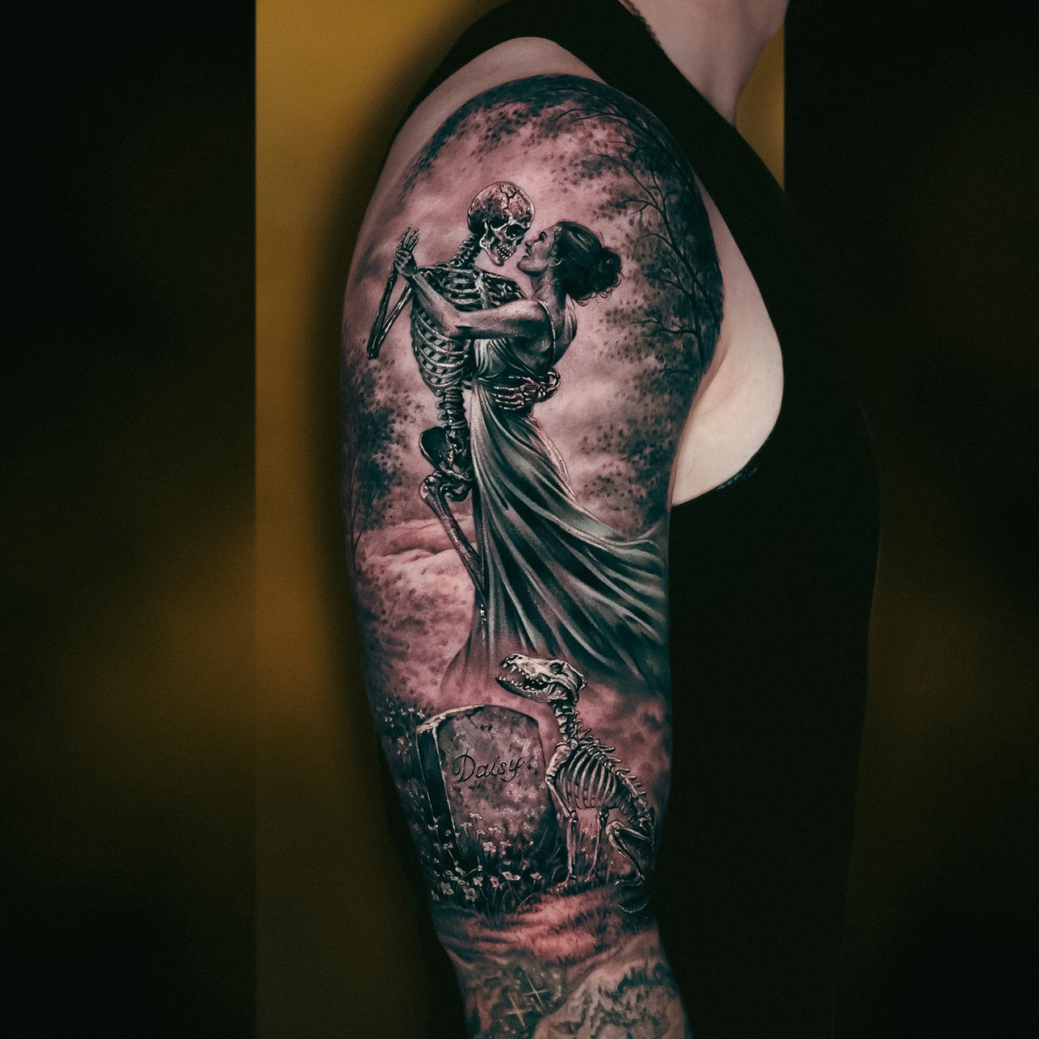 Black and Grey Realism Skeleton & Woman Dancing Tattoo.JPG
