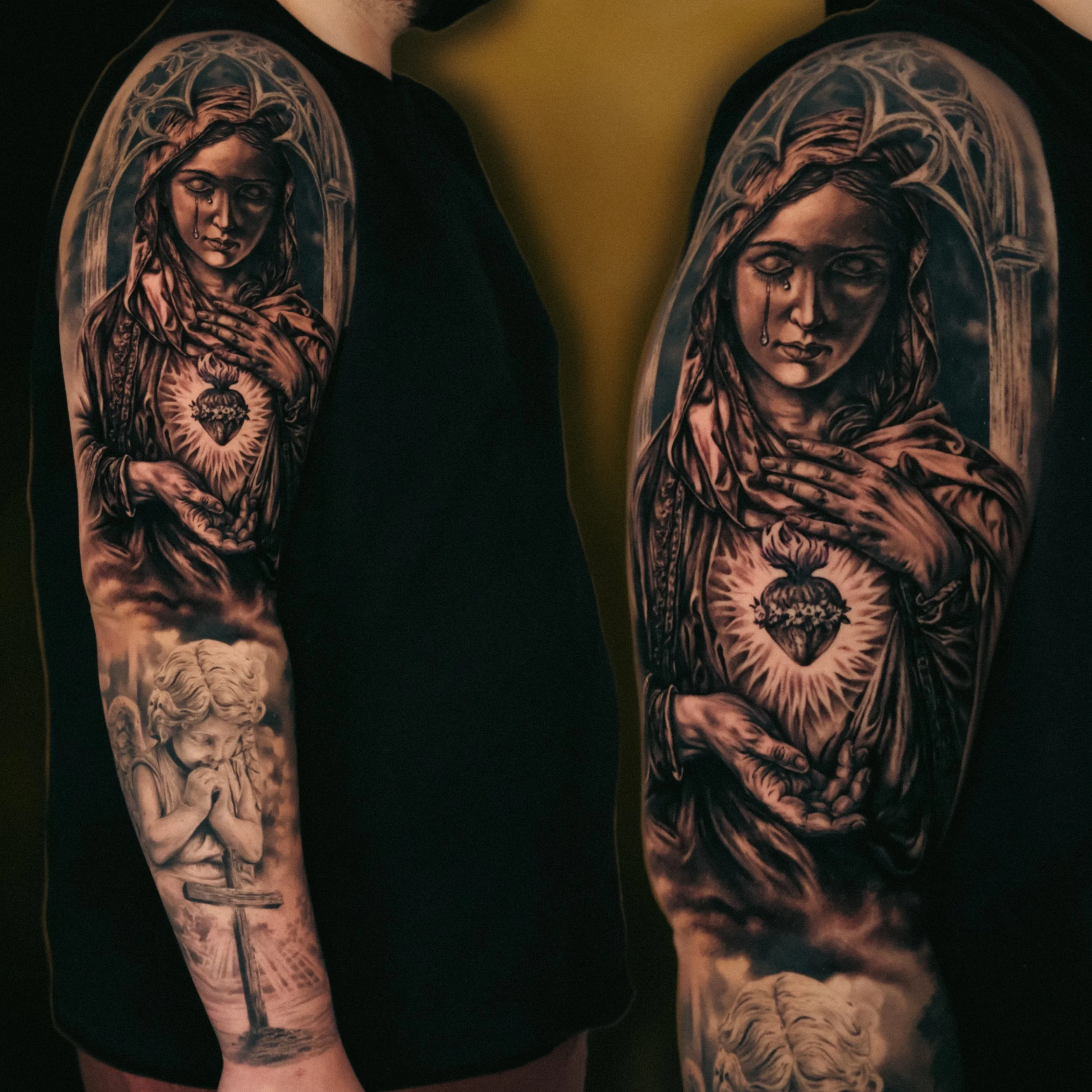 Black and Grey Realism Virgin Mary Tattoo.JPG