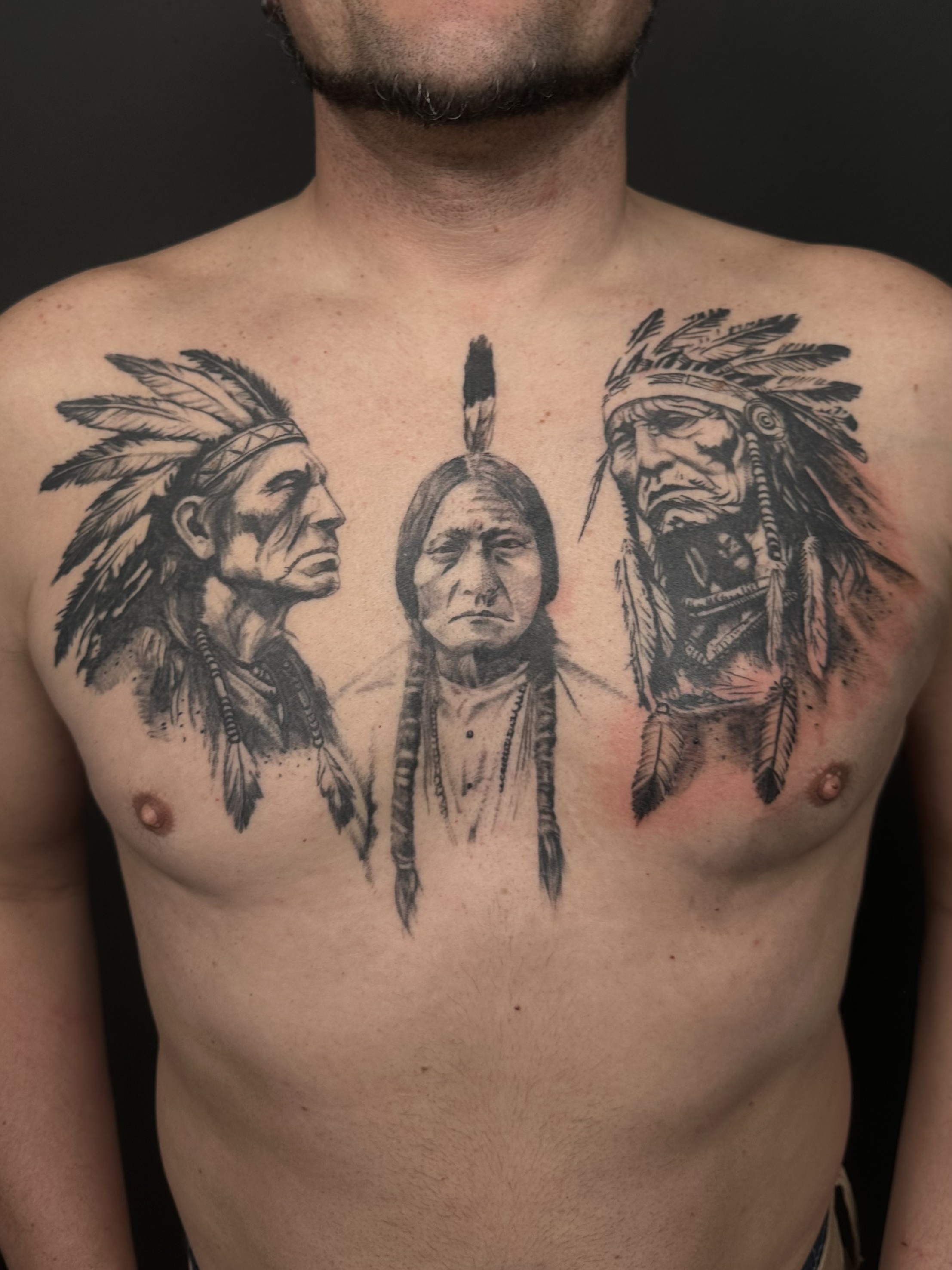 Three Native American Chef Chest Piece Tattoo.png