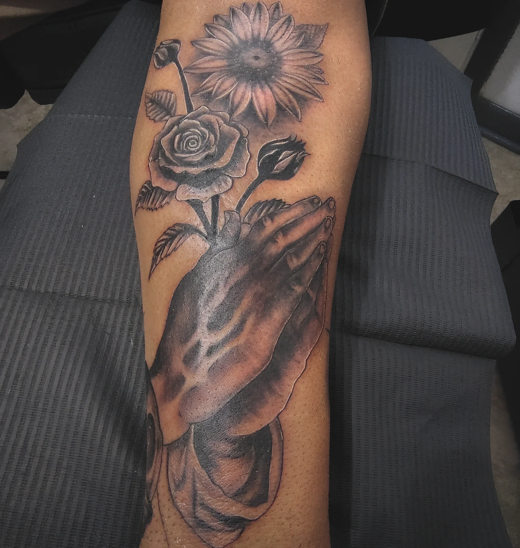 Praying Hands with Flowers Tattoo.webp