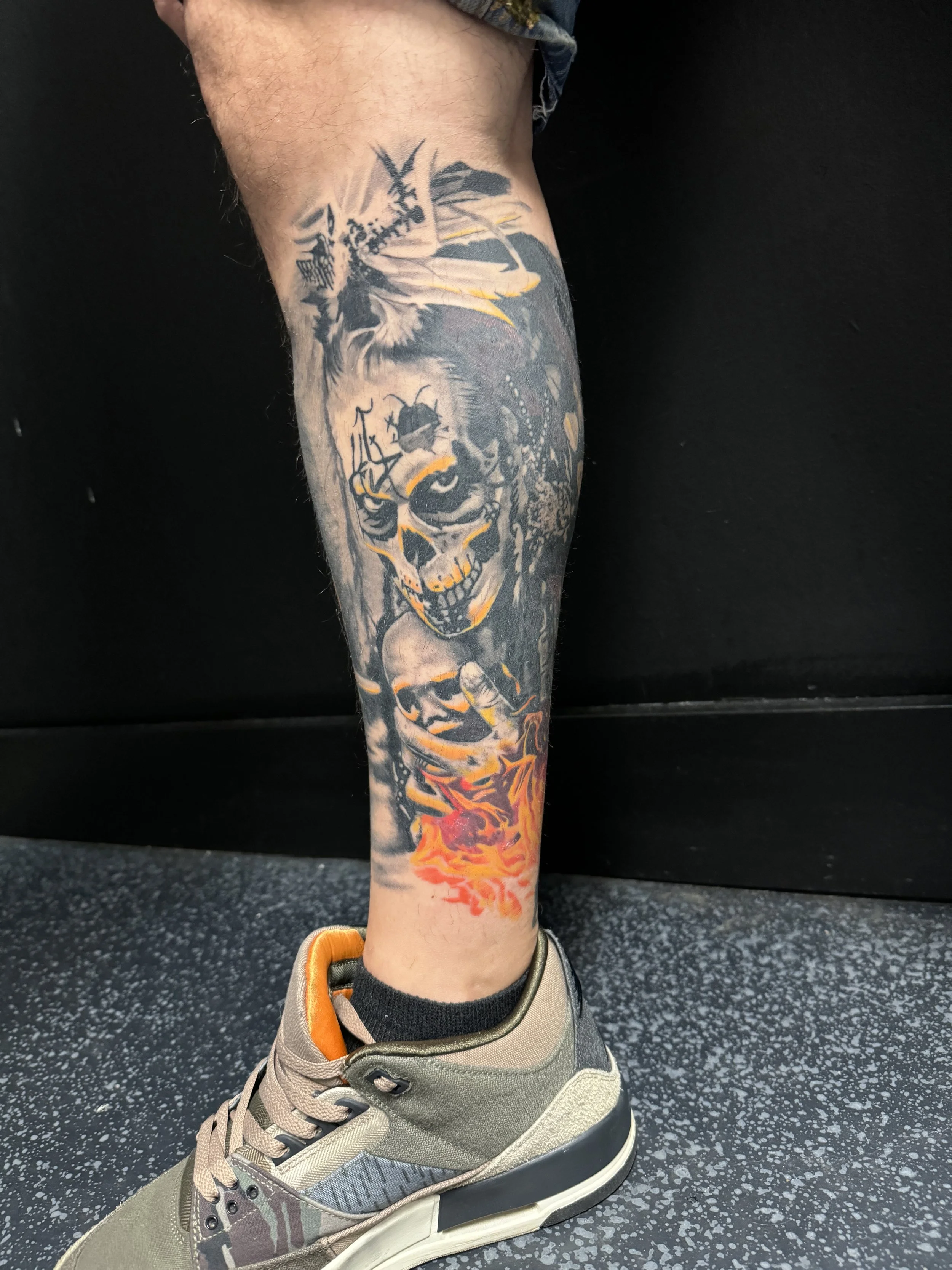 Illustrative Shaman and Flames Tattoo.JPG