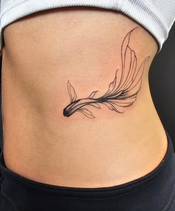 Black and Grey Fish Tattoo on Rib