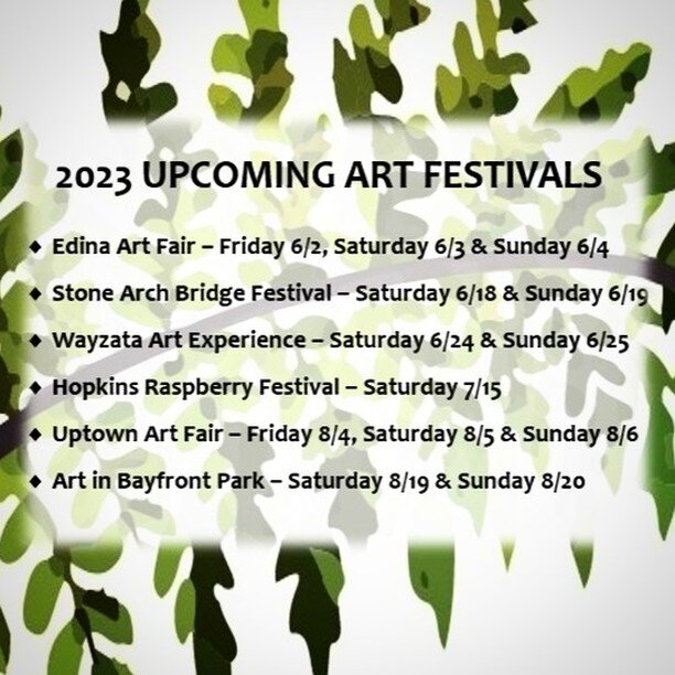 Big Summer 2023 ahead for AME Designs MN! 🌿
Mark your calendars for the following dates &amp; visit the website for event details www.amedesignsmn.com:
Edina Art Fair: 
Friday, June 2 - 12pm to 7pm
Saturday, June 3 - 10am to 7pm 
Sunday, June 4 - 10