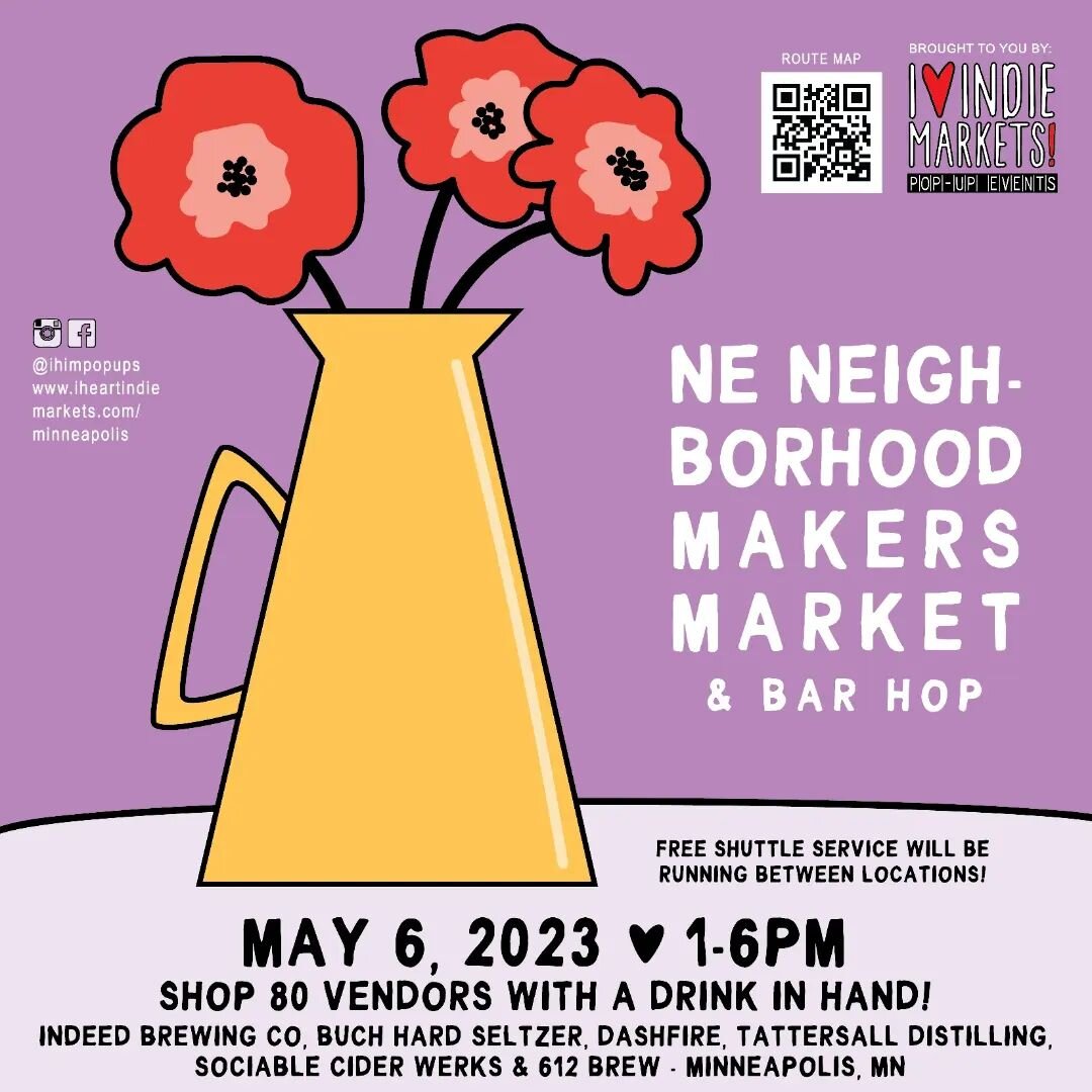 MAY MARKETS SAVE THE DATES:
Saturday 5/6 1pm-6pm
NE Makers Market &amp; Bar Hop 
@buchbev @ihimpopups 

Saturday 5/20 9am-1pm
Northfield Riverwalk Market Fair
@riverwalkmarketfair 

Sunday 5/21 12pm-6pm
The Liquid Zoo Made-by-Hands Arts &amp; Crafts 