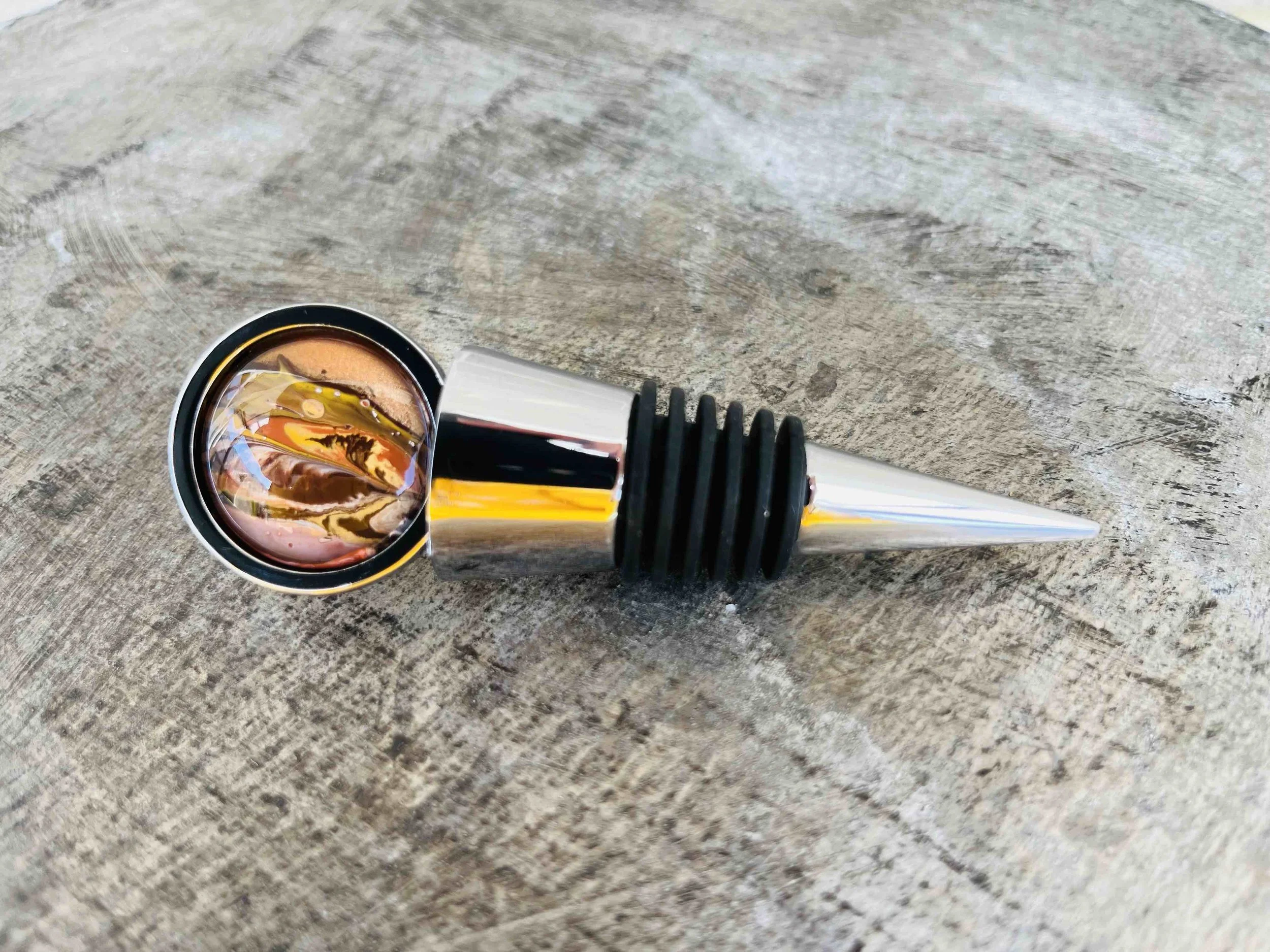 Sauvignon Plonk unique paint poured fluid art wine and or champagne stopper gift art kirsty jane designs