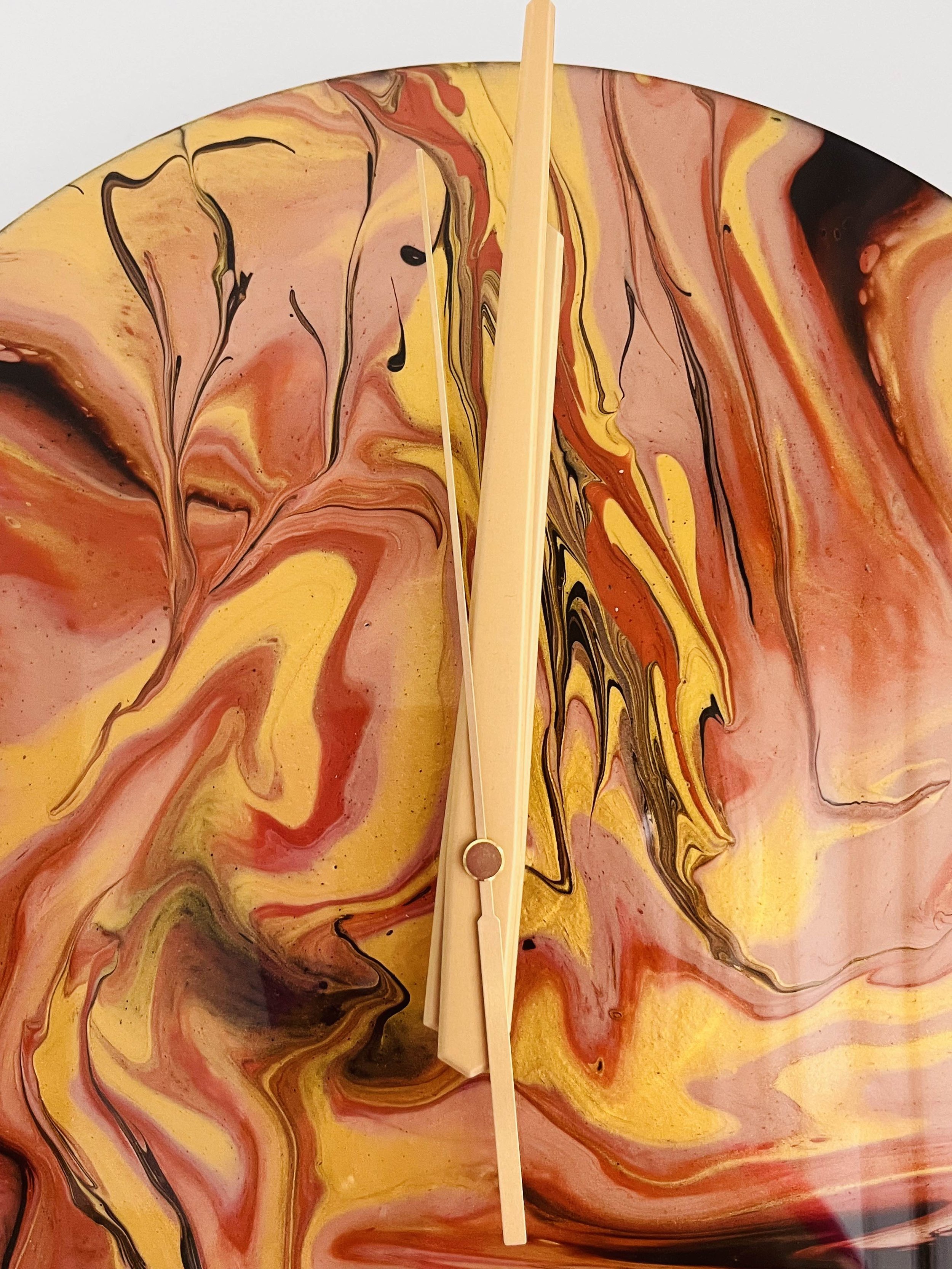 Golden Sands Fluid Art Wall Clock On Vinyl 3 Kirsty Jane Designs.jpg