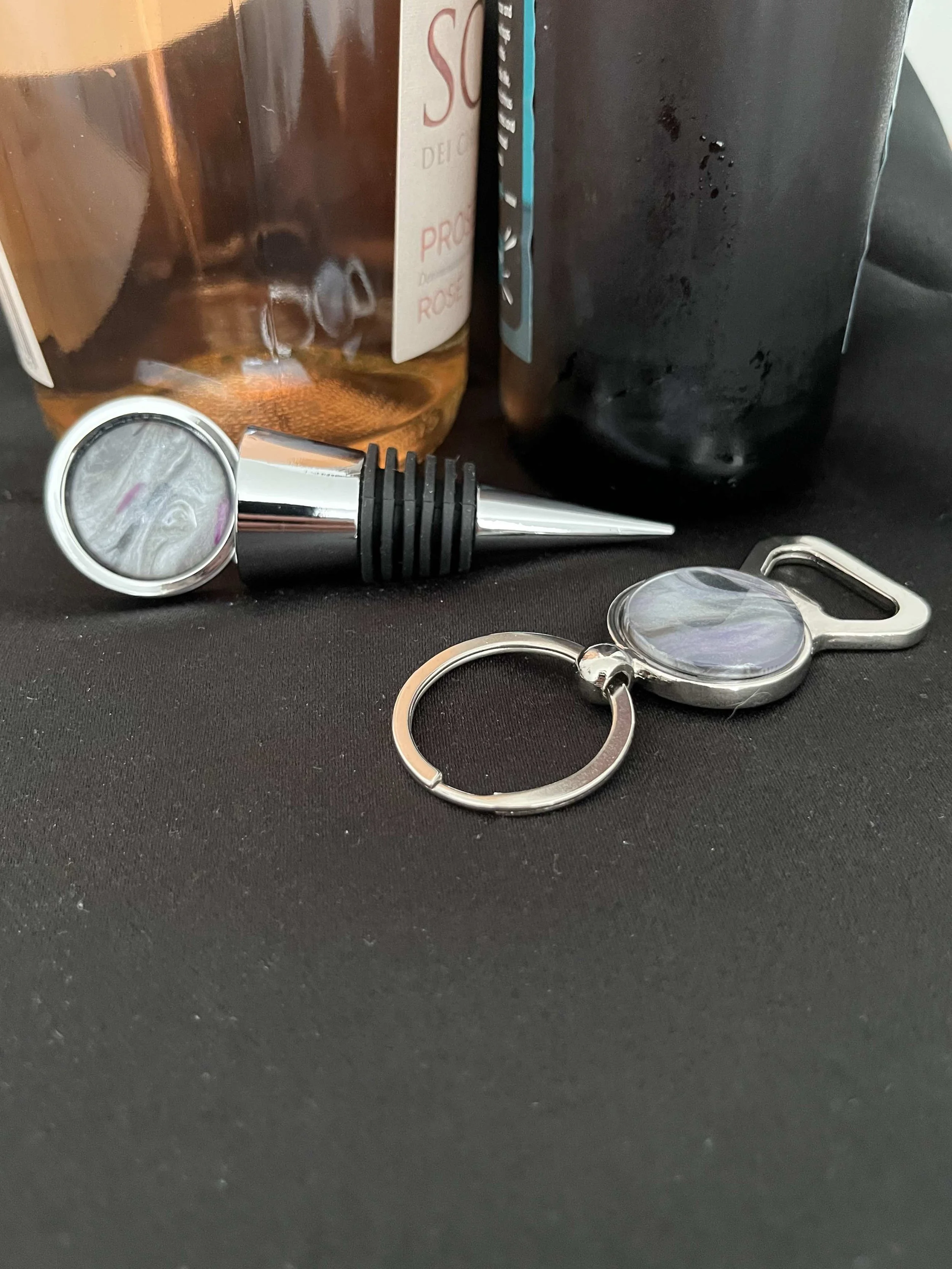 'Bring On The Bubbly' - Fluid Art Created Wine/Champagne Bottle Stopper and Opener