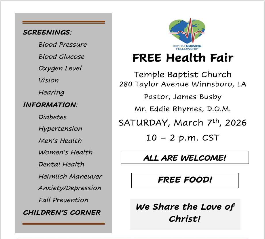 BNF Winnsboro, LA Health Fair March 7