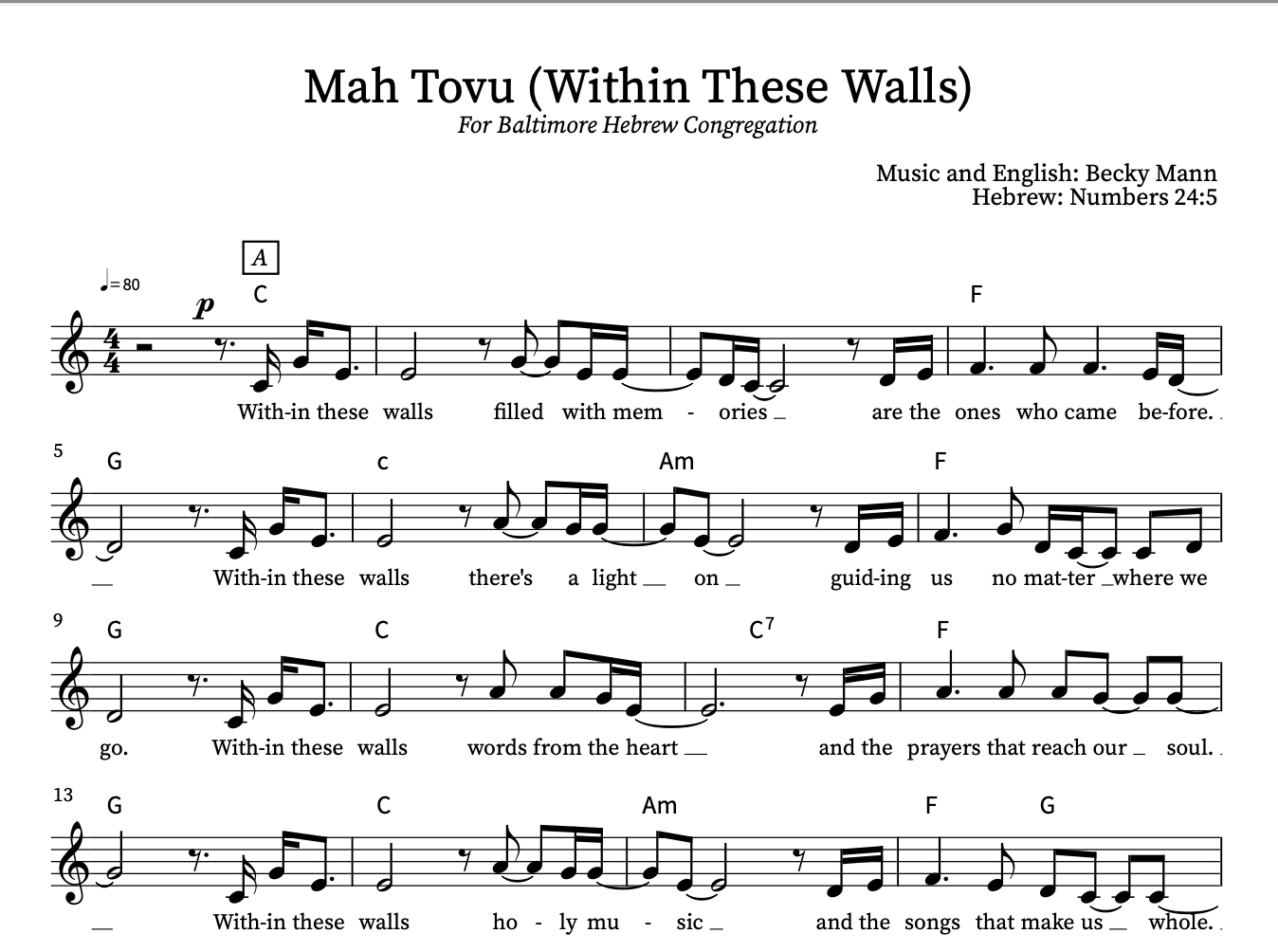 Mah Tovu (Within These Walls)