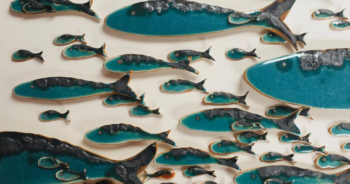 HUSH&hellip;
.
Take a moment in contemplation, gazing into the Blue and the characters that emerge after glaze firing shoals of ceramic fish - no two are ever the same!
.
&lsquo;Off At First Light&rsquo;, captured across the first two images here and