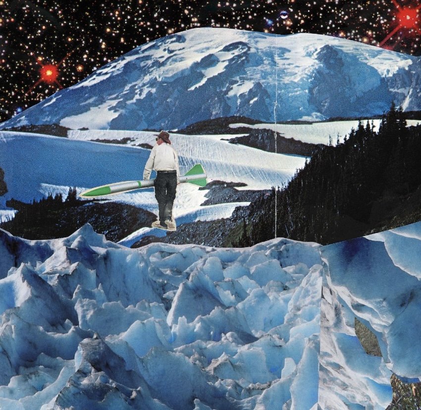 mountain trip (2022) - mount rainier from a 1960s visitor guide, national geographic cutouts