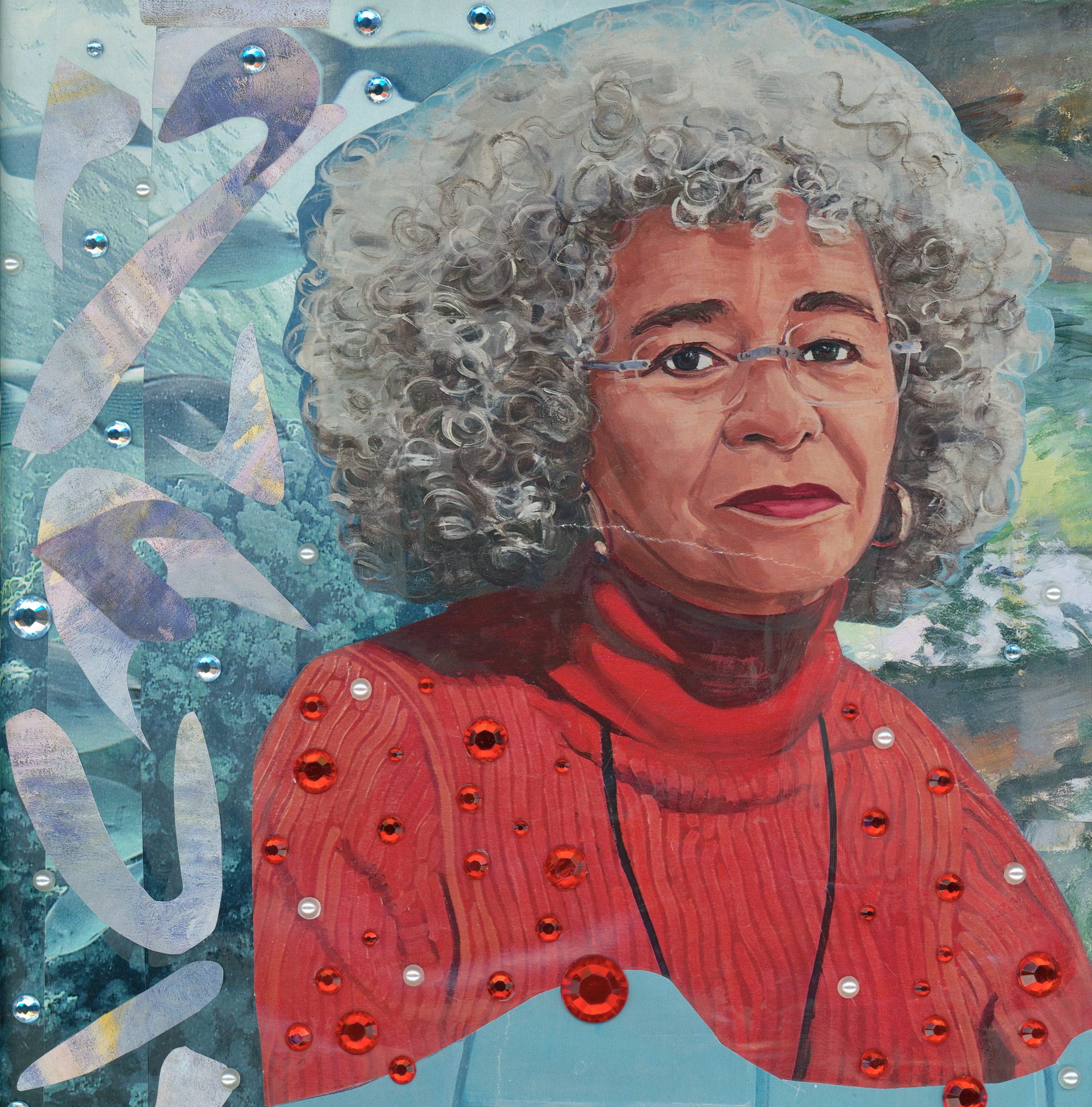 angela davis, multimedia analog collage on canvas (2022)
