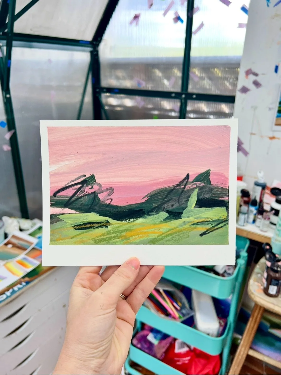 If there&rsquo;s one thing I love it&rsquo;s a pink sky 🌸☁️
DM to purchase ✌️

#landscapeartwork #pinkskyatnight #sunsetonthebeach #pinksunset #smallart