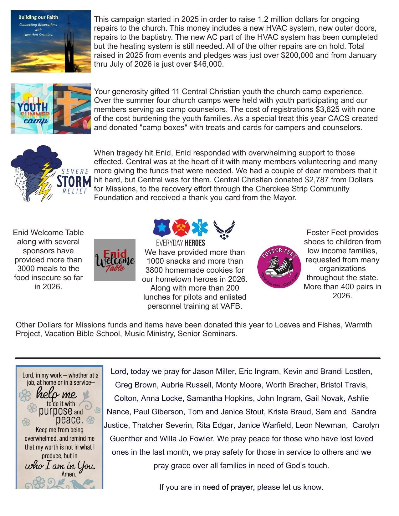 Page 3 … Begins: This campaign started in 2025 in order to raise 1.2 million dollars for ongoing repairs to the church…