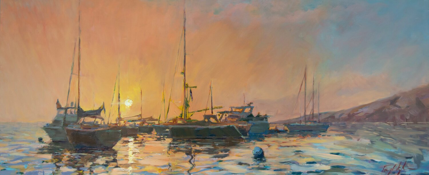  Daybreak at Cherry Cove  — Fay Wyles — oil — 24x60 inches — $4,400