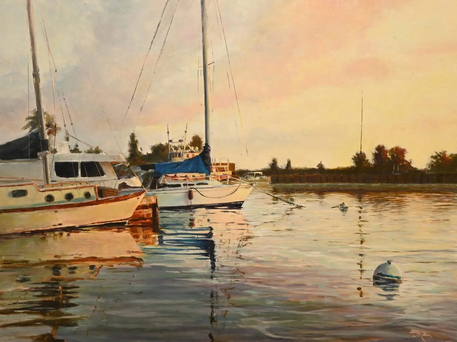  Walking the Docks at Dawn  — Desiree Rose Zaslow — oil — 18 x 24 inches