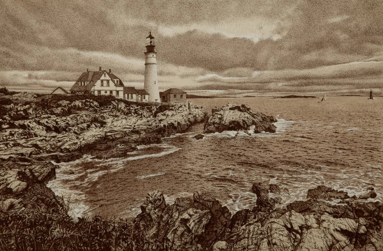  Portland Head Light  — David Kizziar — pen & ink — 12 x 18 inches