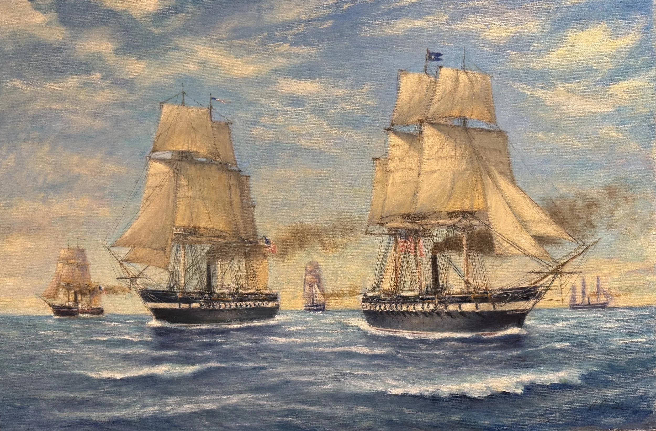 Wrap around book cover for "Steam over Sail Power, between 1840 to 1850", 24"x36", oil on canvas