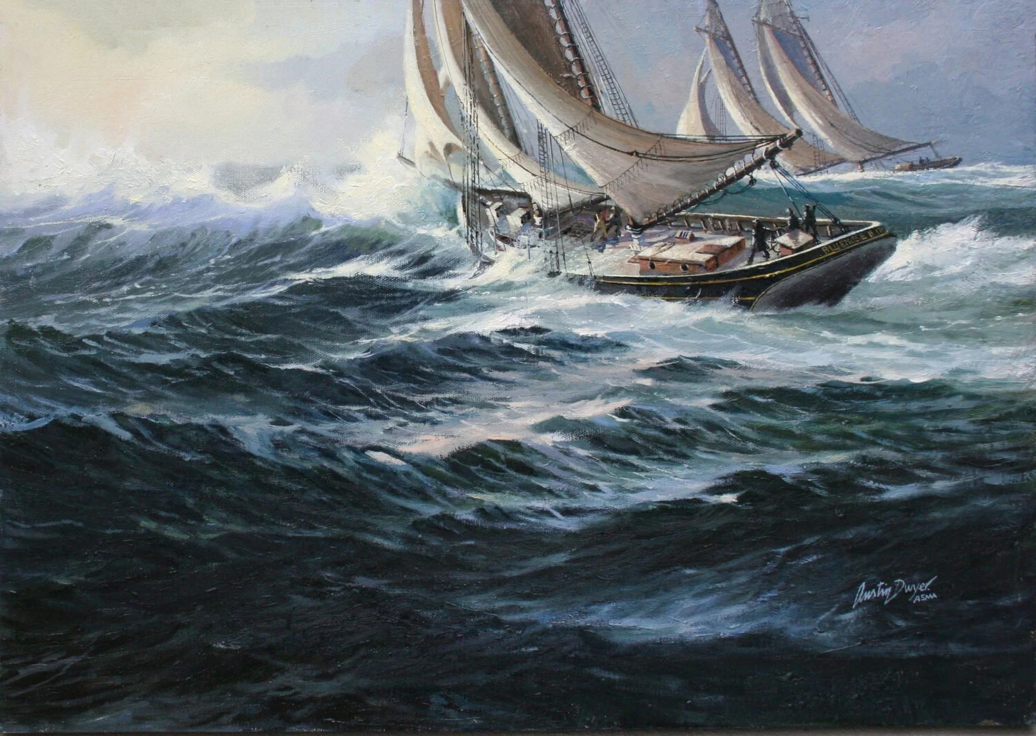  The Race; Bluenose And The Elsie  — Austin Dwyer — oil — 16 x 22 inches