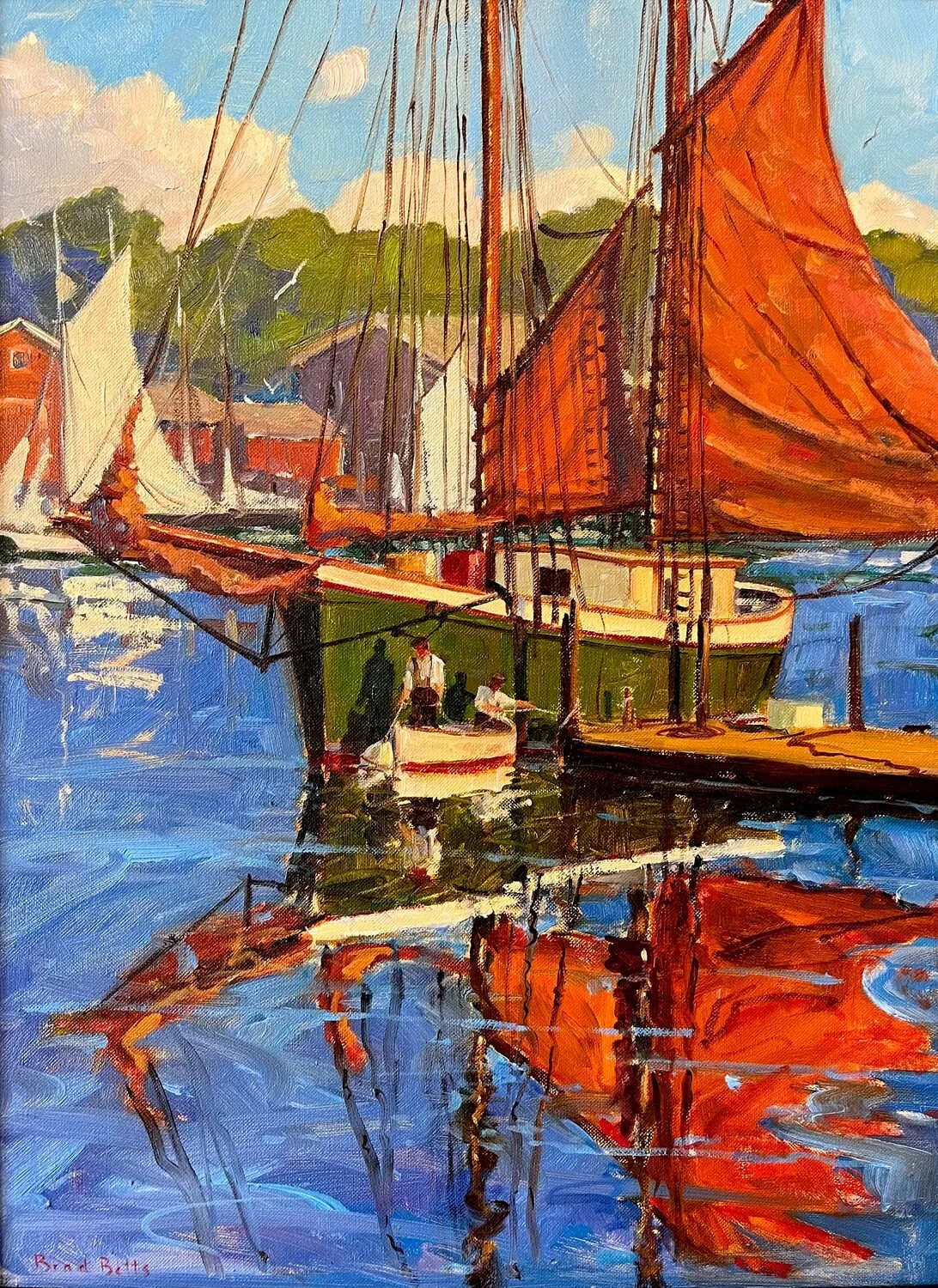 MERIT AWARD:  Drying Sails In Camden Harbor, Maine  — Brad Betts — oil — 24x18 inches — $6,800
