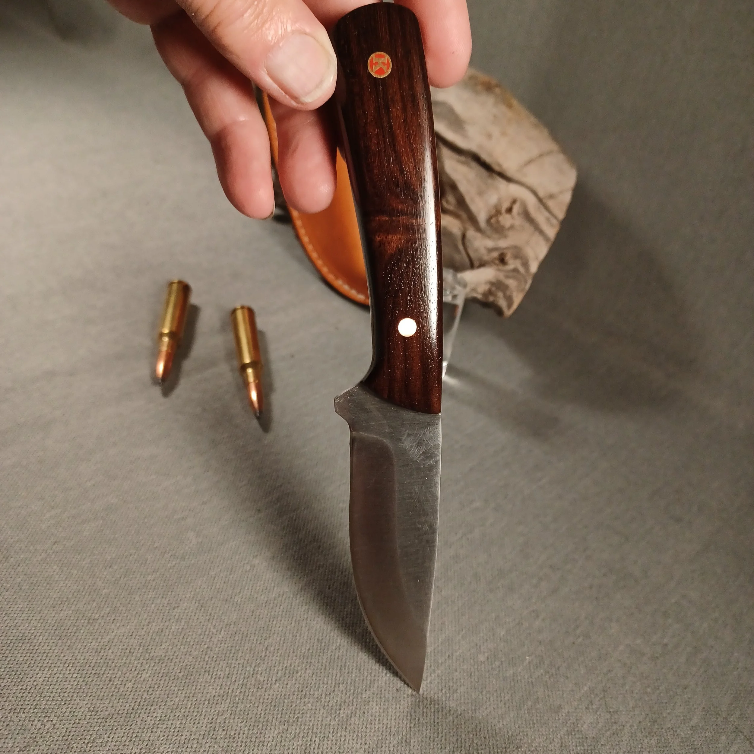3 1/2" Satin Stainless hunter, Leadwood scales