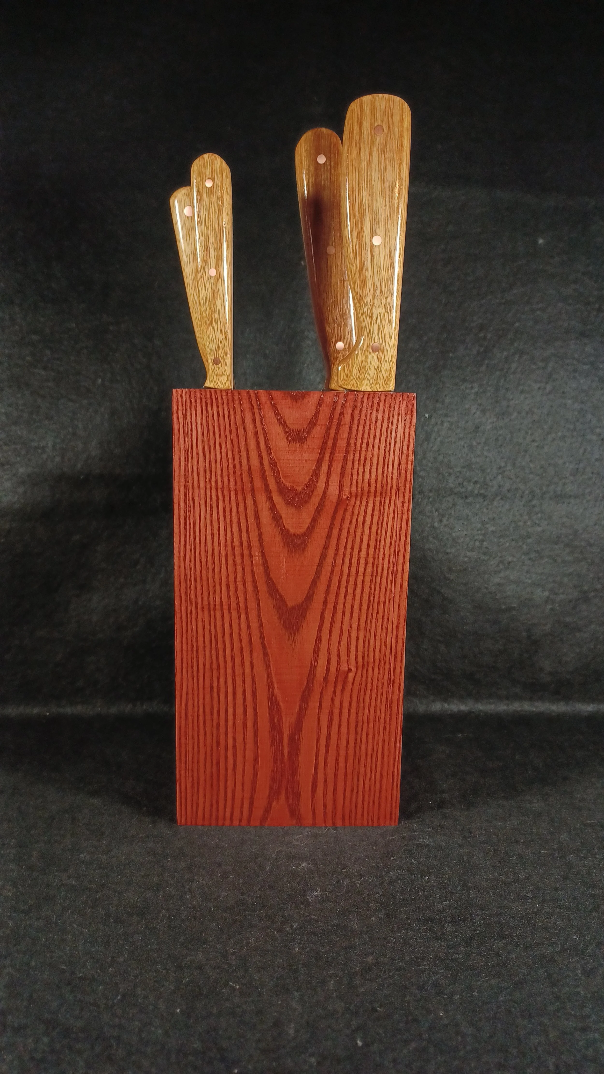 Kitchen set, stained Oak block, Canary wood handles