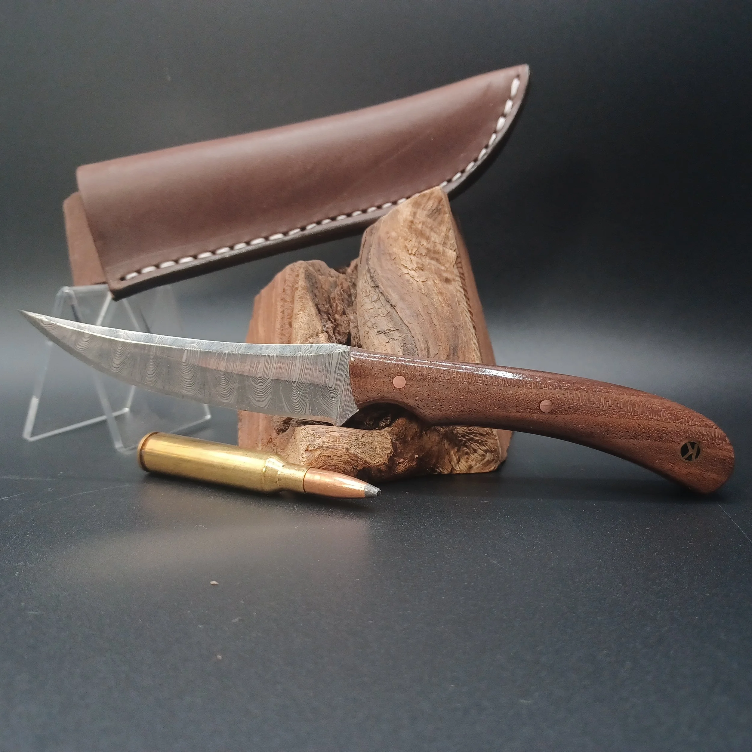 3 1/2" Damascus clip point knife, Black Walnut