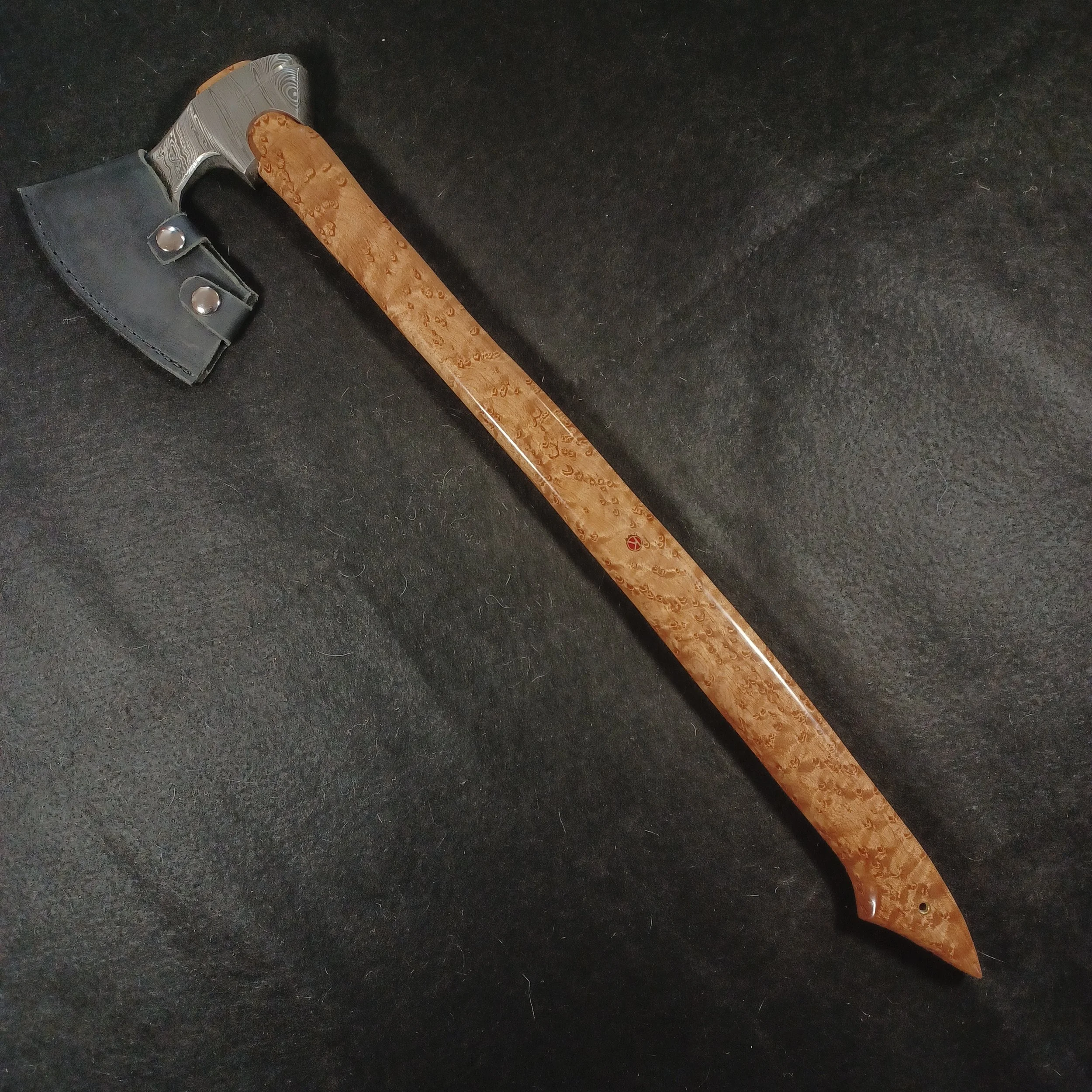 Bearded Damascus short axe, Baked Birdseye Maple handle