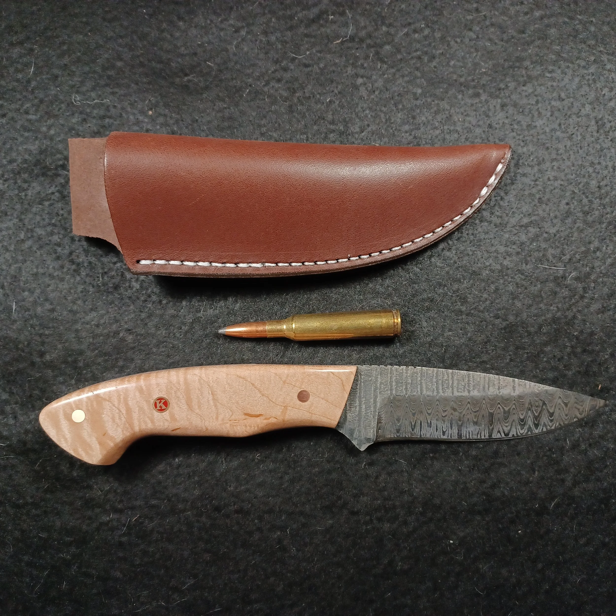 4" San Mai Damascus Tiger Maple hunter