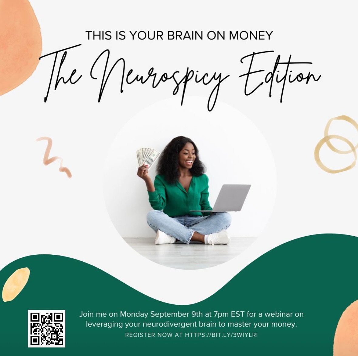 Today is the day and I&rsquo;m so excited, y&rsquo;all!!!

Tonight, I&rsquo;m teaching the &ldquo;This is Your Brain on Money&rdquo;webinar!

I&rsquo;ll be discussing how to make your #neurospicy brain work for you when managing your money.

God put 