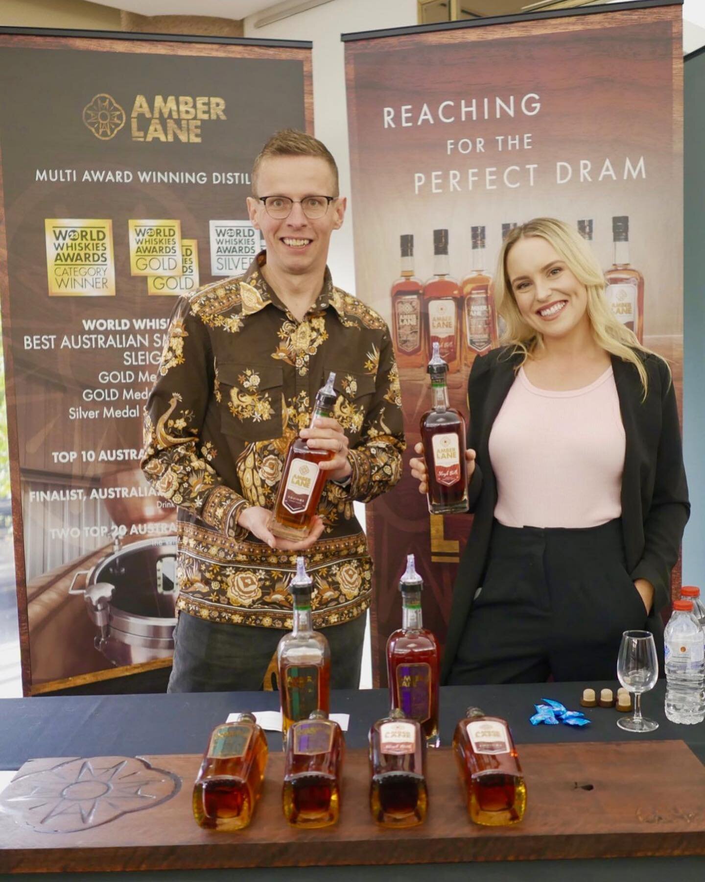 Whisky fans of Adelaide&hellip; Amber Lane has arrived on your doorstep. Come along to The Whisky Show today to taste our gold medal-winning whisky! Say hello to Justin, seen here with @agirltastingwhiskey at our stand!
#amberlanewhisky #australianwh